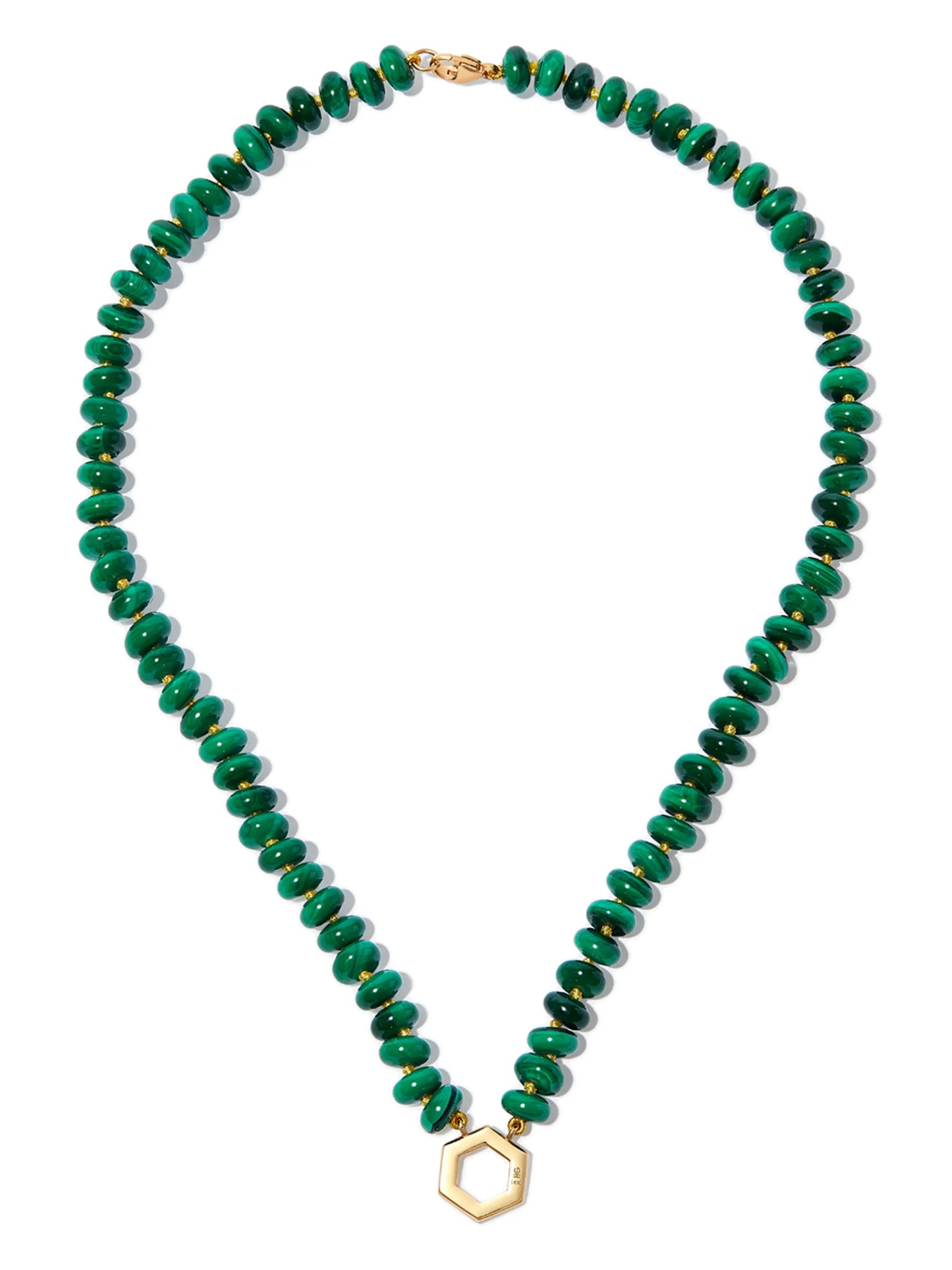 18kt yellow gold malachite beaded necklace