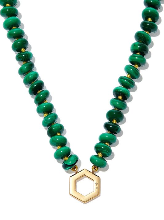 18kt yellow gold malachite beaded necklace