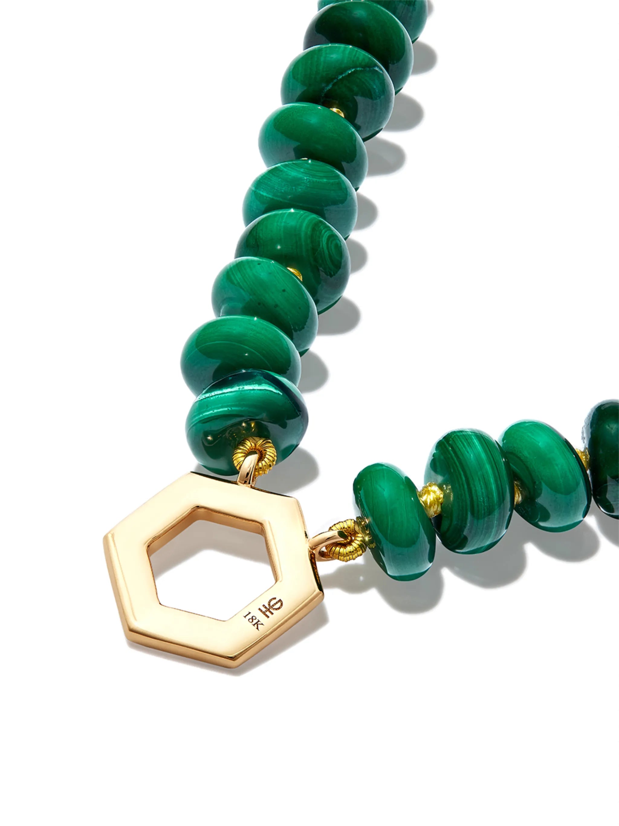 18kt yellow gold malachite beaded necklace