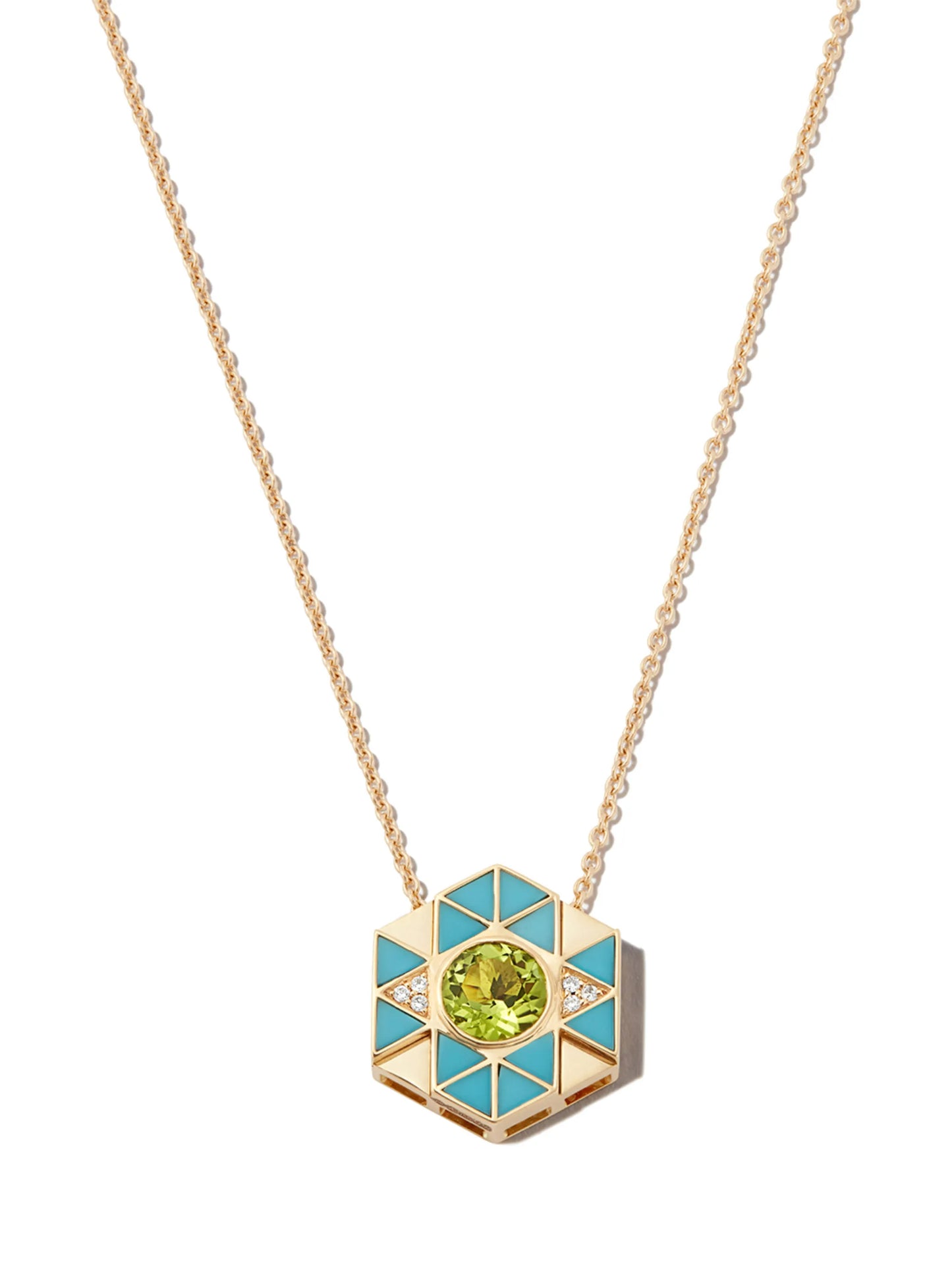 18kt yellow gold Evil Eye turquoise peridot pendant necklace