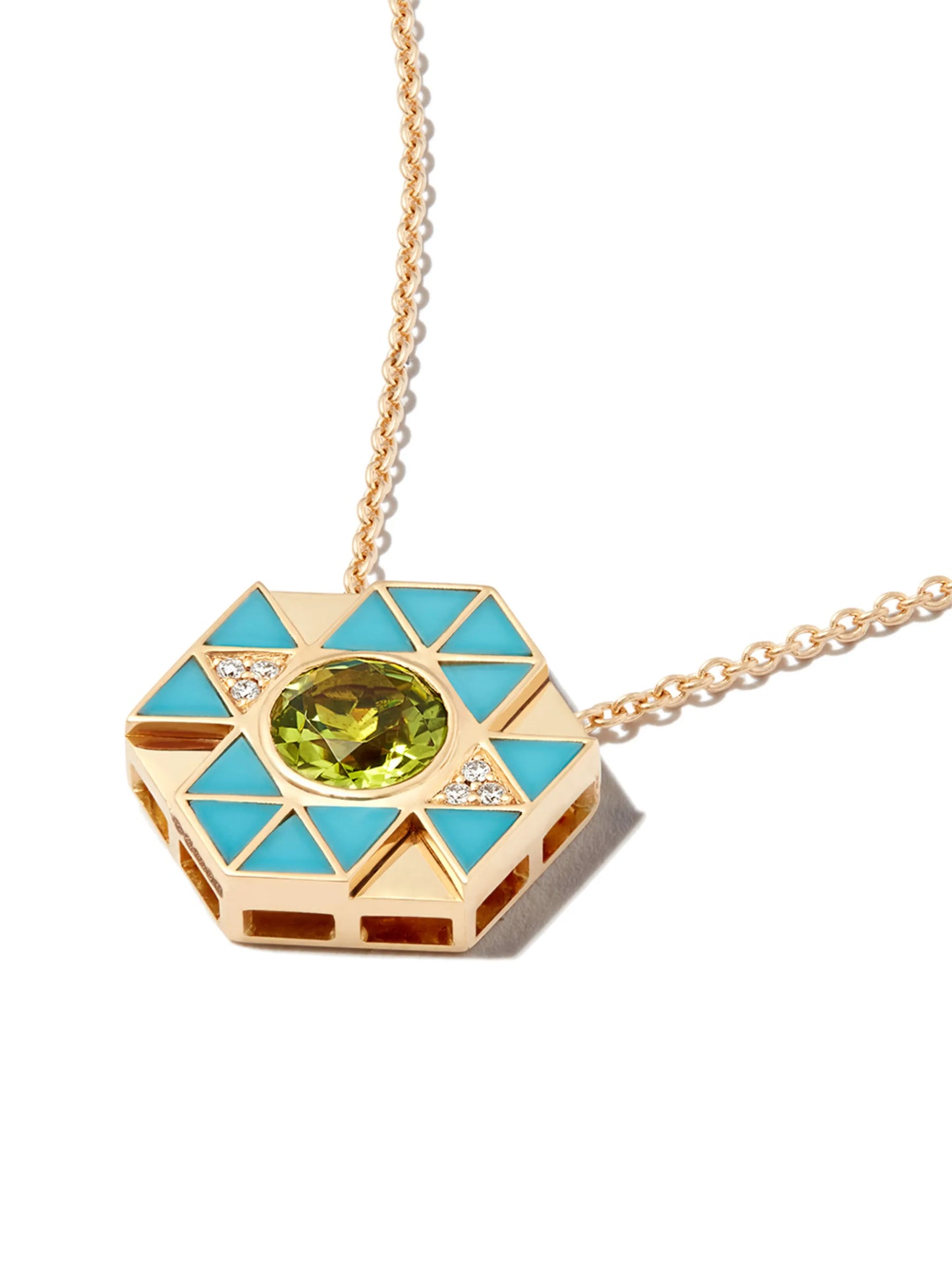 18kt yellow gold Evil Eye turquoise peridot pendant necklace