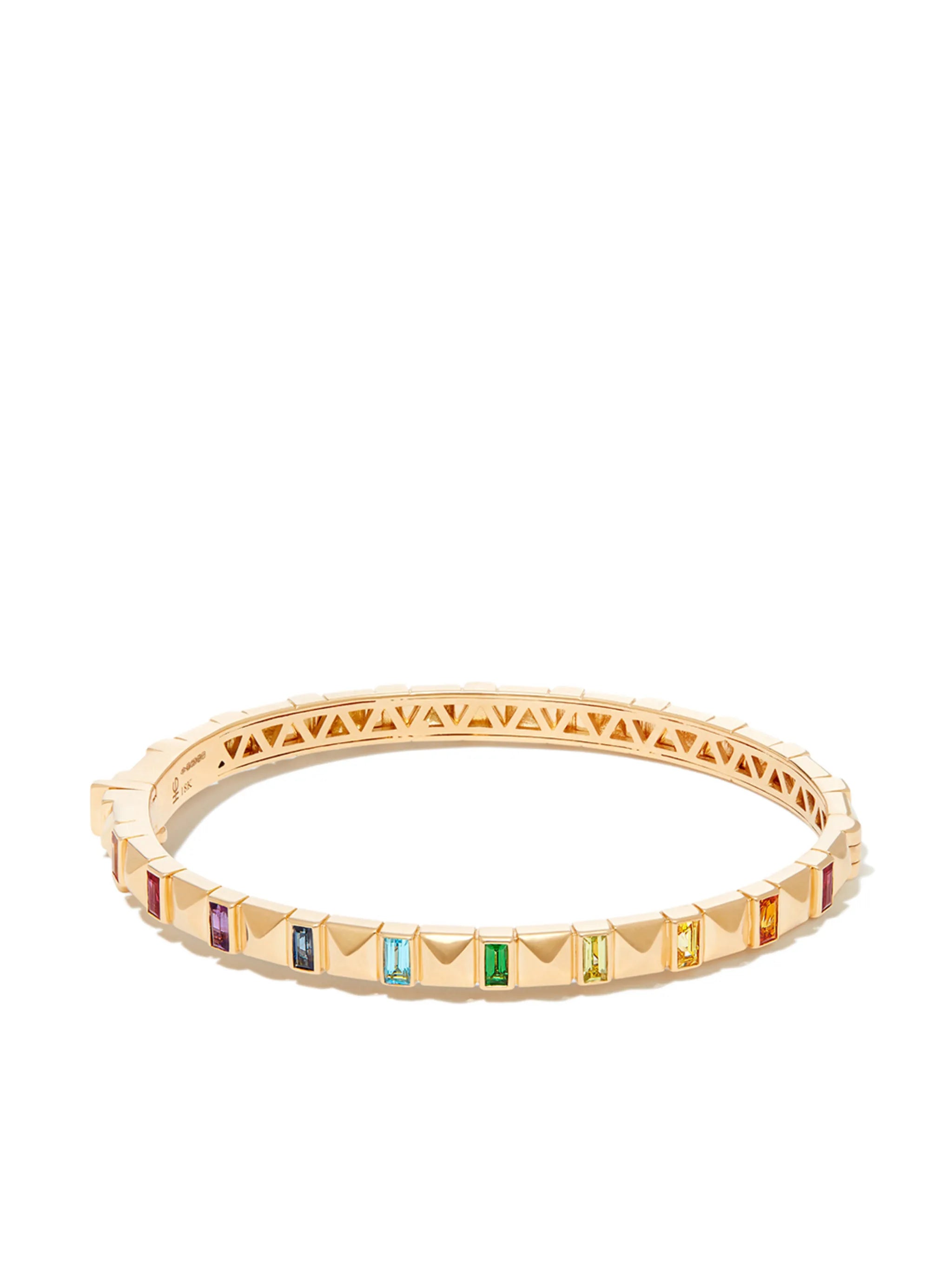18kt yellow gold Pyramid Stud sapphire bangle bracelet
