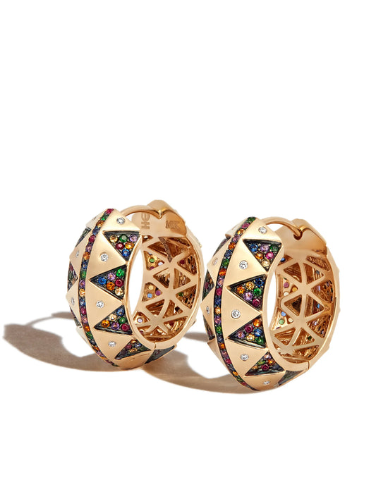 18kt yellow gold Talisman rainbow gemstone chubby hoops