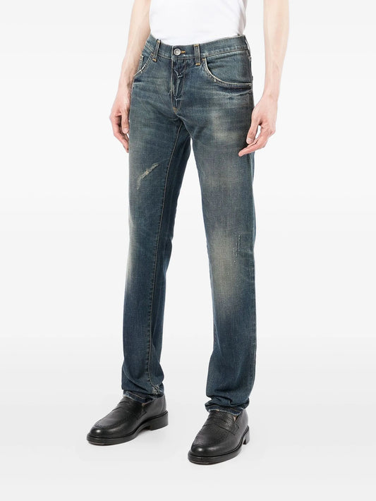 distressed slim-fit jeans
