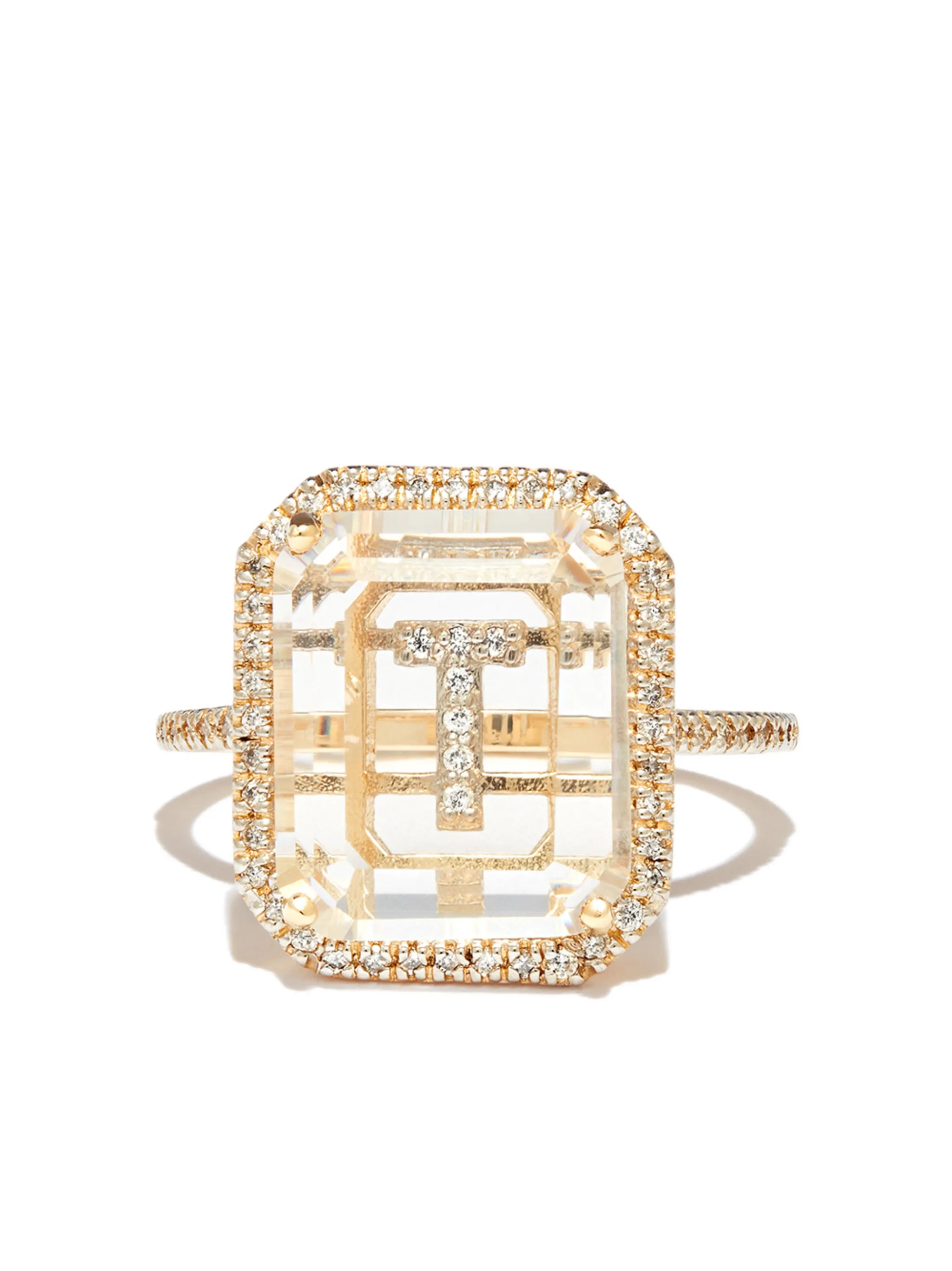 14kt yellow gold T Initial diamond ring