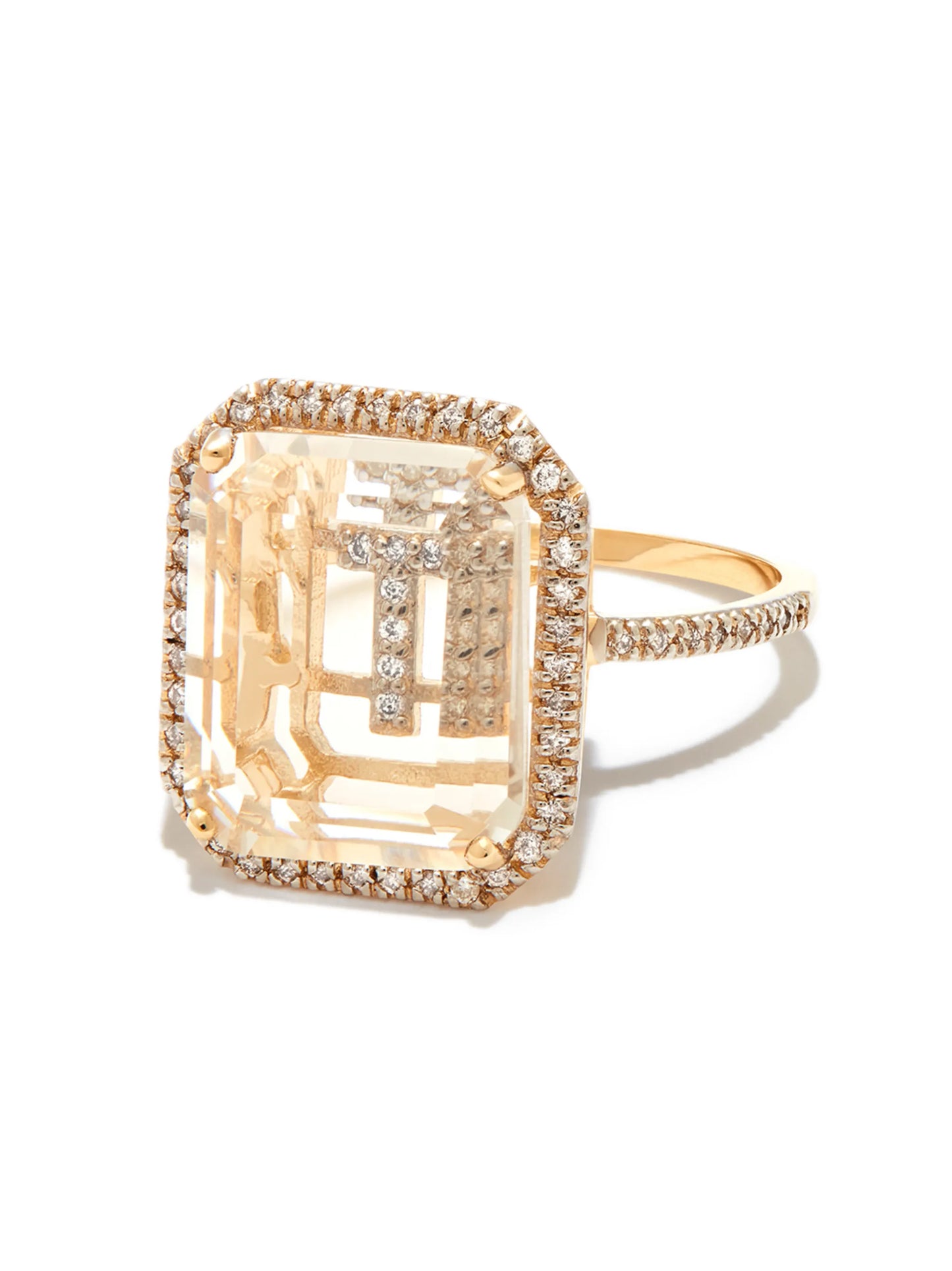 14kt yellow gold T Initial diamond ring