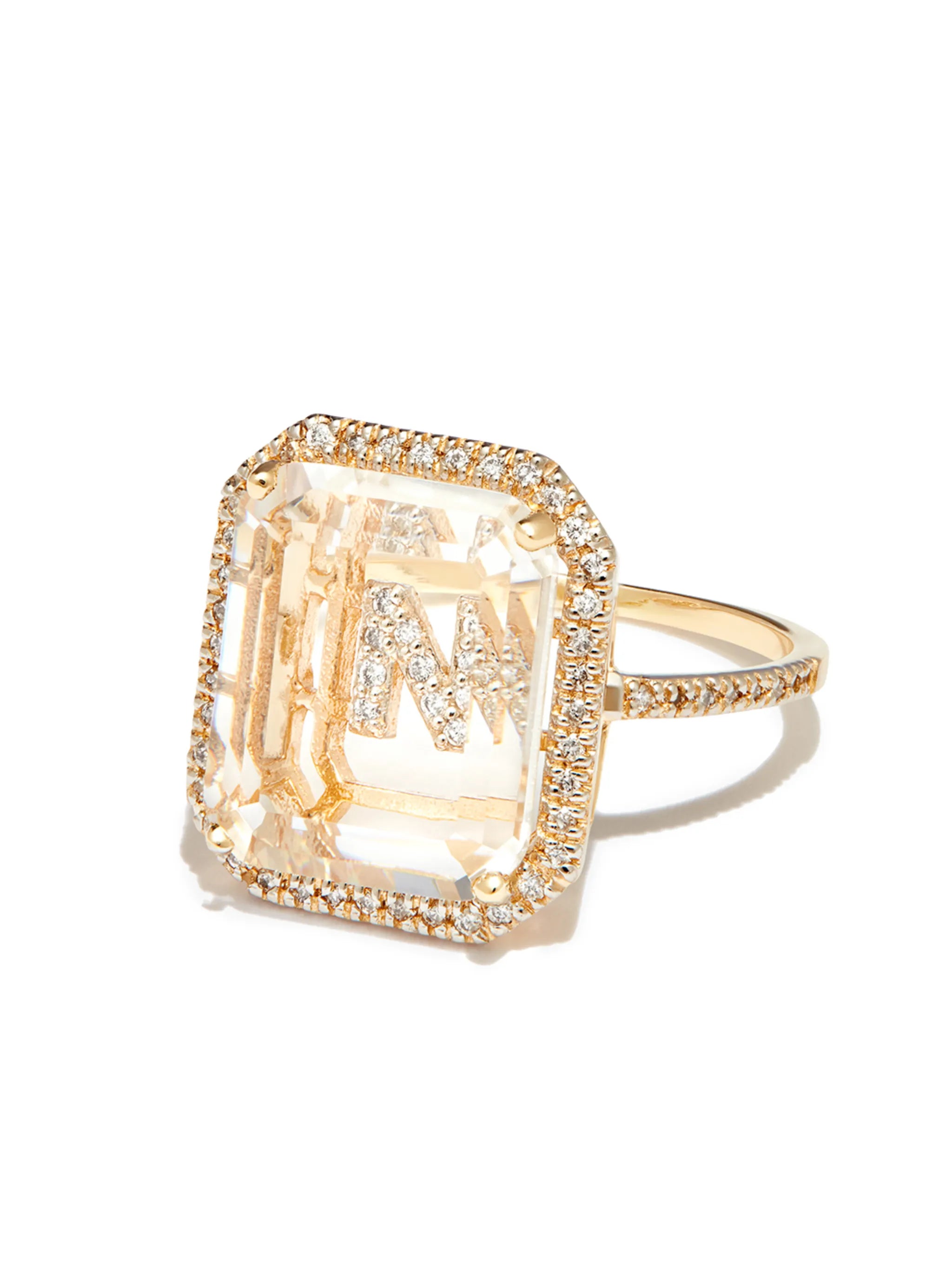 14kt yellow gold N Initial diamond ring