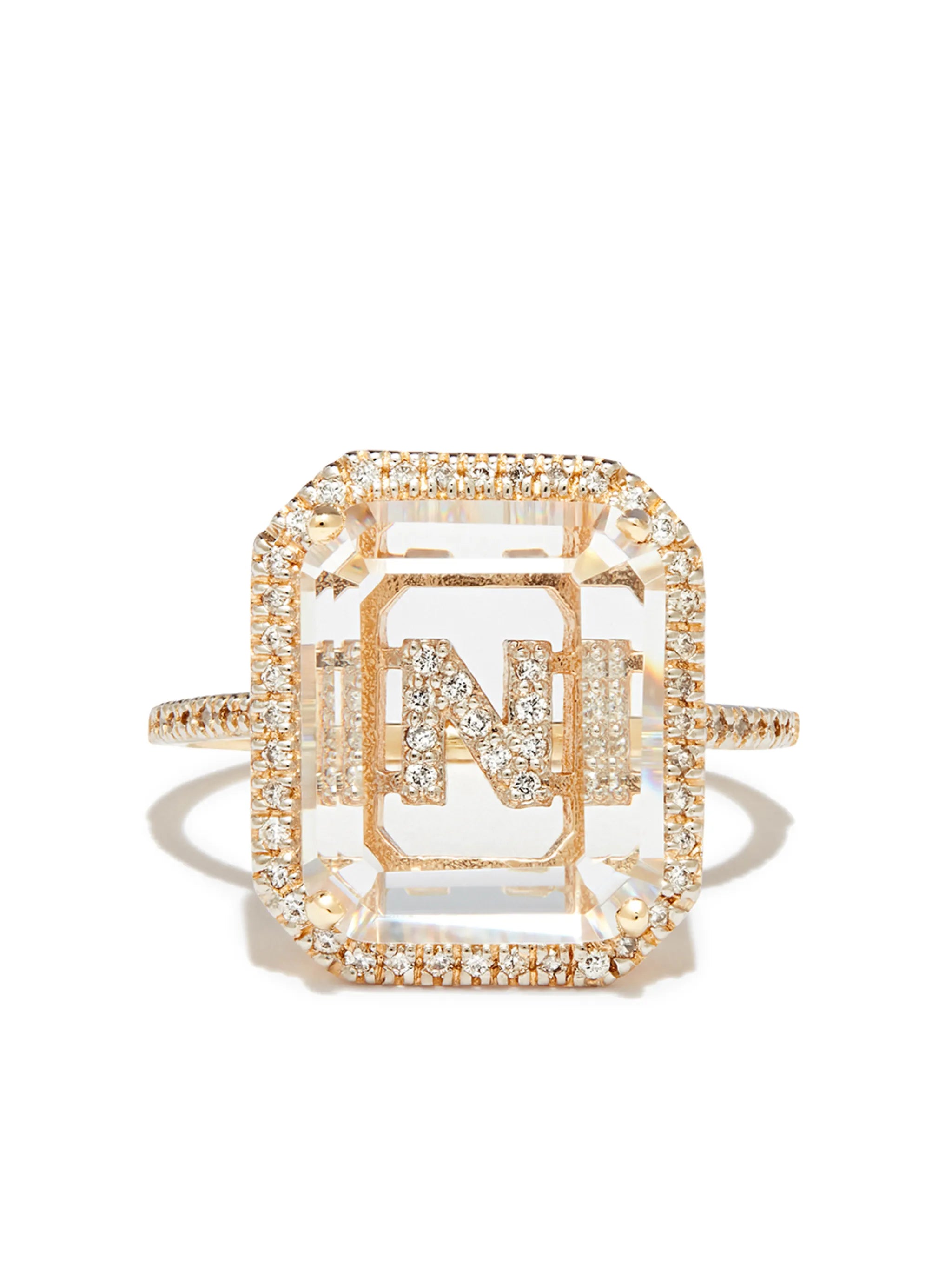 14kt yellow gold N Initial diamond ring