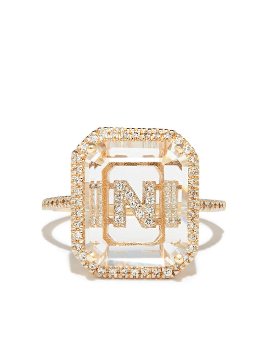 14kt yellow gold N Initial diamond ring