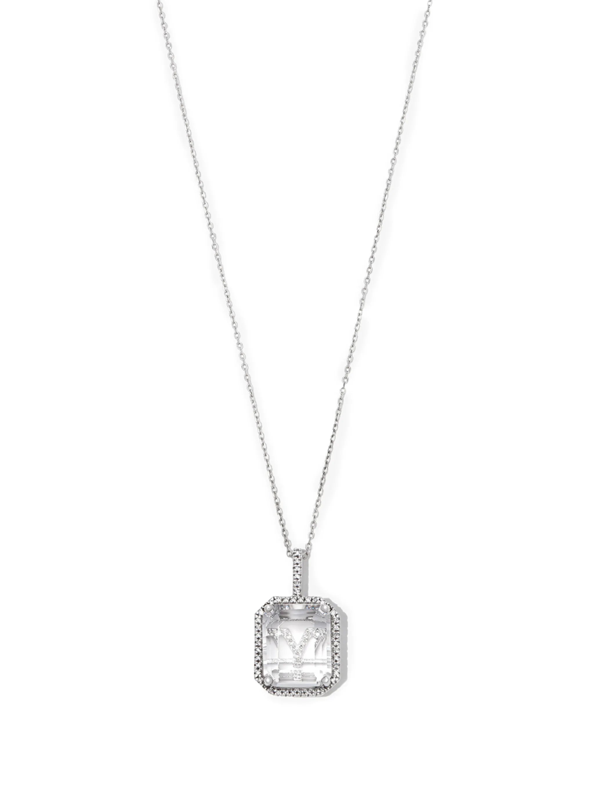 14kt white gold Y initial diamond pave quartz pendant necklace