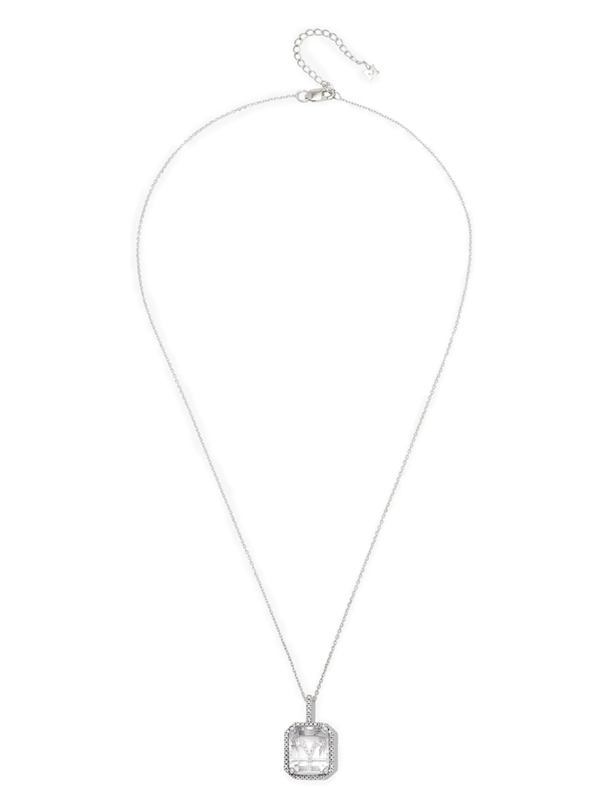 14kt white gold Y initial diamond pave quartz pendant necklace