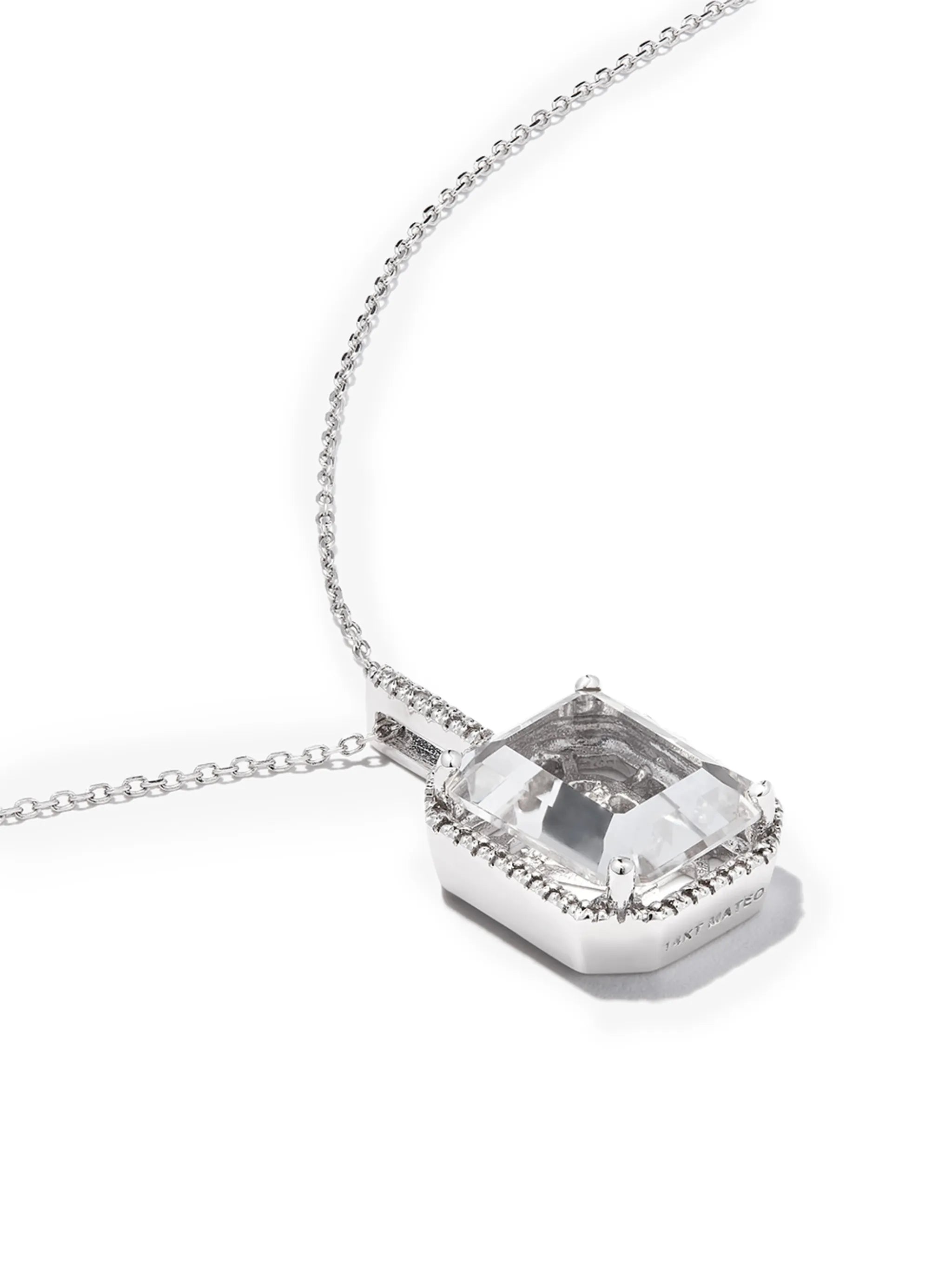 14kt white gold Y initial diamond pave quartz pendant necklace
