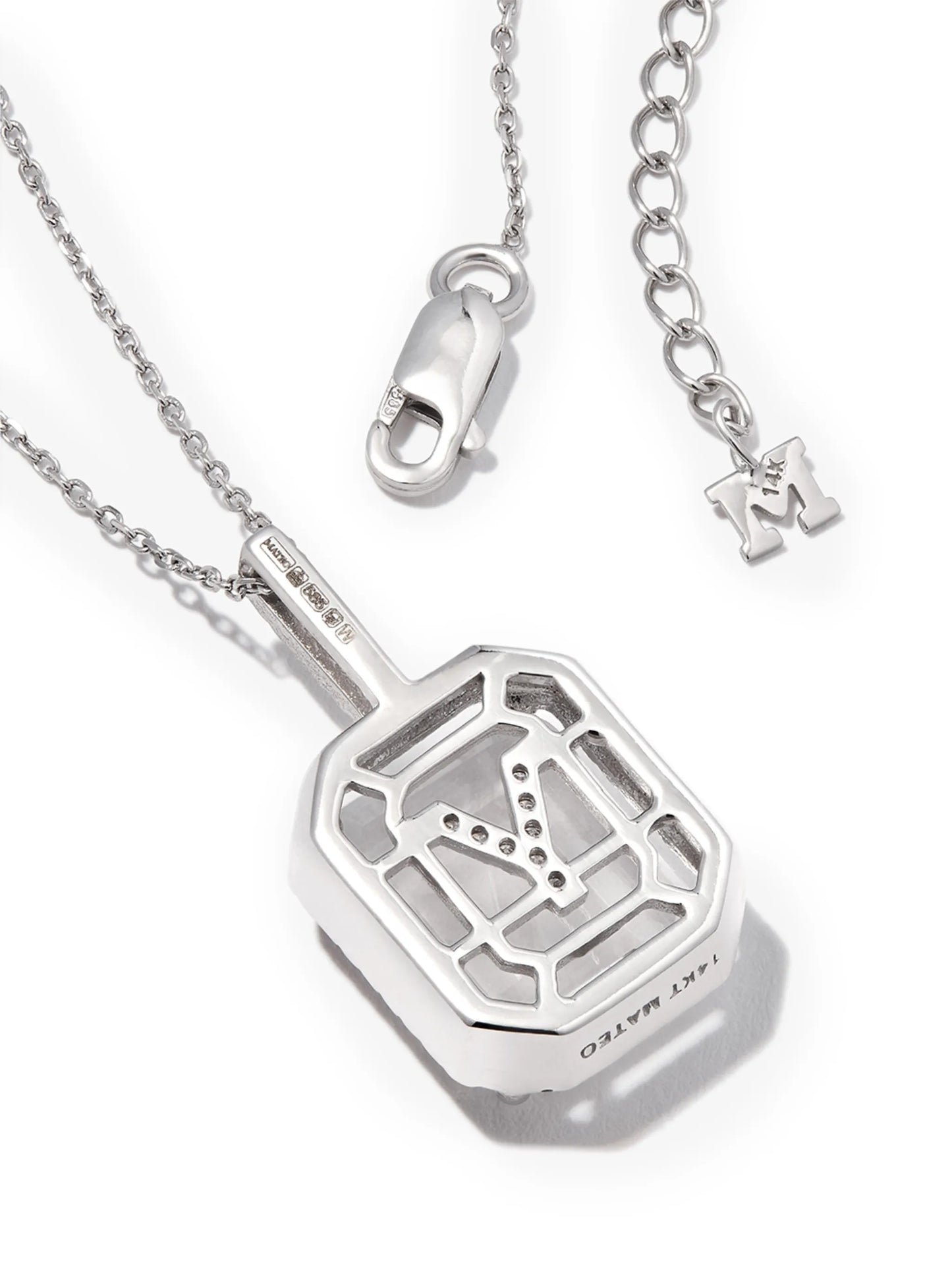 14kt white gold Y initial diamond pave quartz pendant necklace
