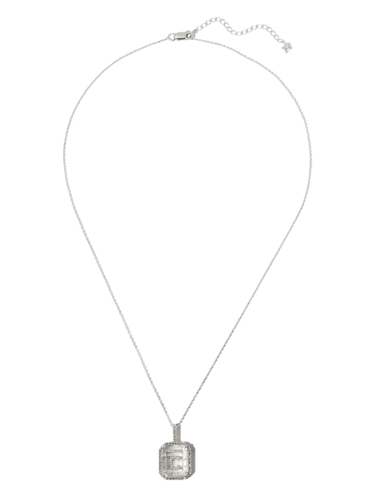 14kt white gold C initial diamond pendant necklace