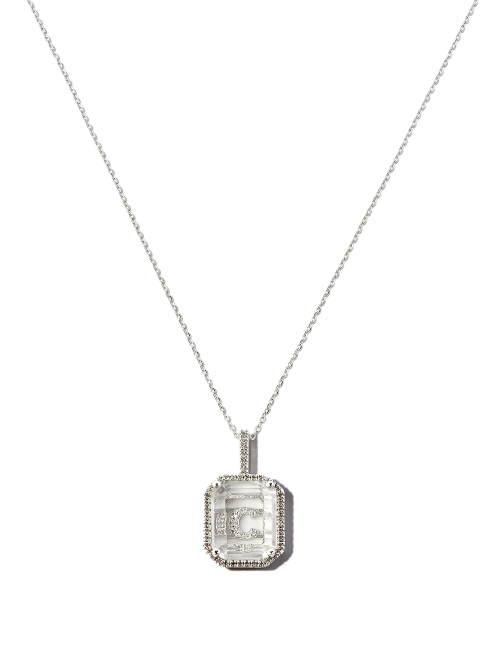 14kt white gold C initial diamond pendant necklace