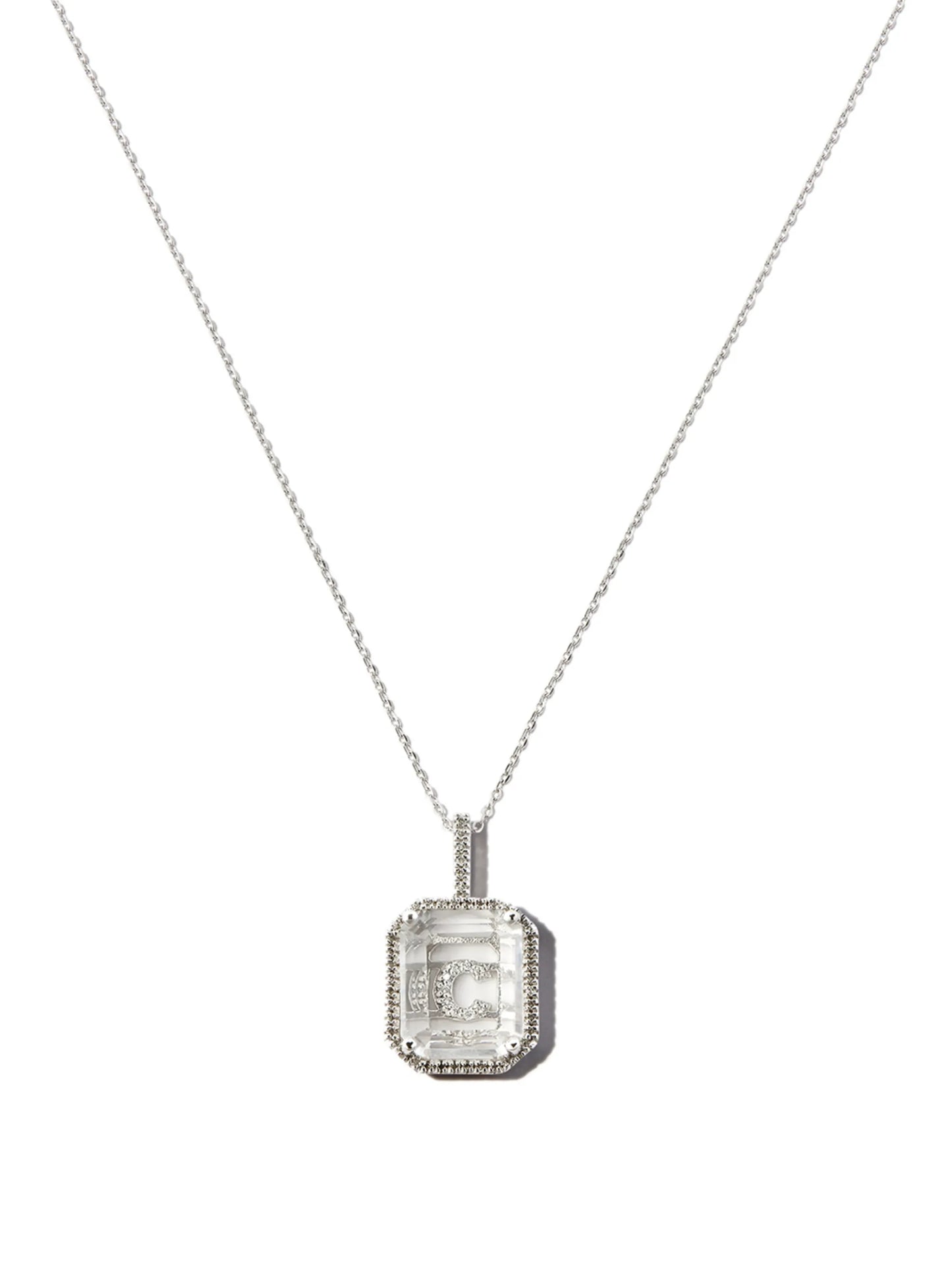 14kt white gold C initial diamond pendant necklace