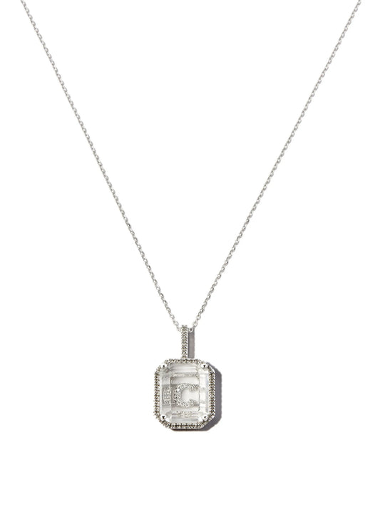 14kt white gold C initial diamond pendant necklace