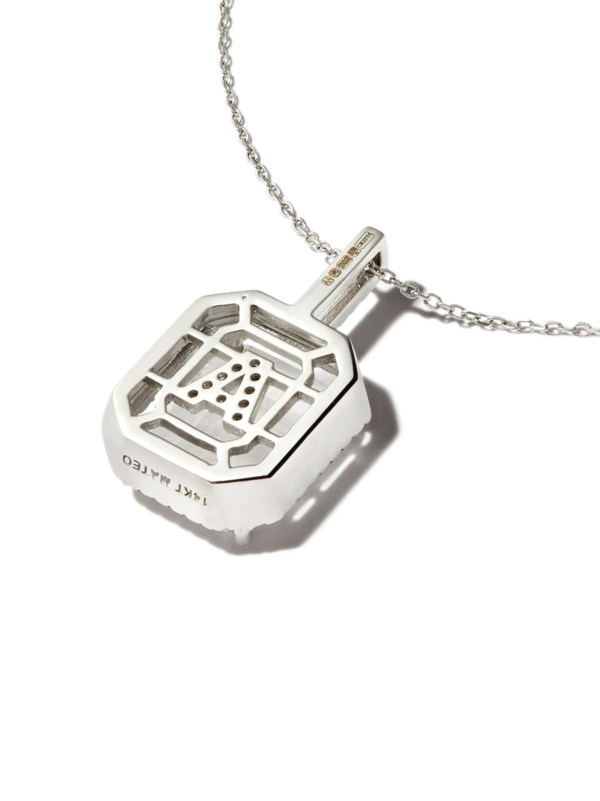 14kt white gold A initial diamond pendant necklace