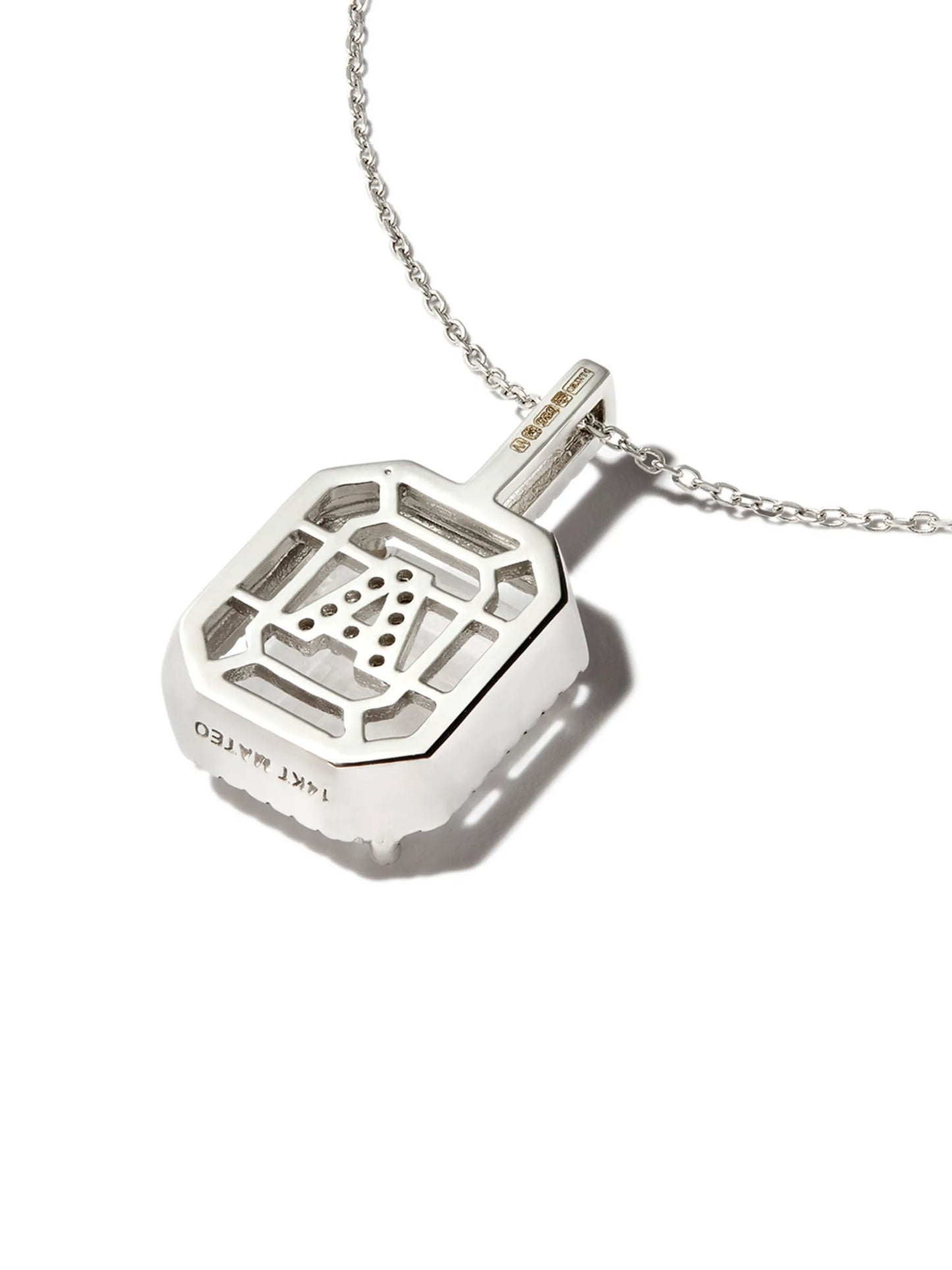 14kt white gold A initial diamond pendant necklace