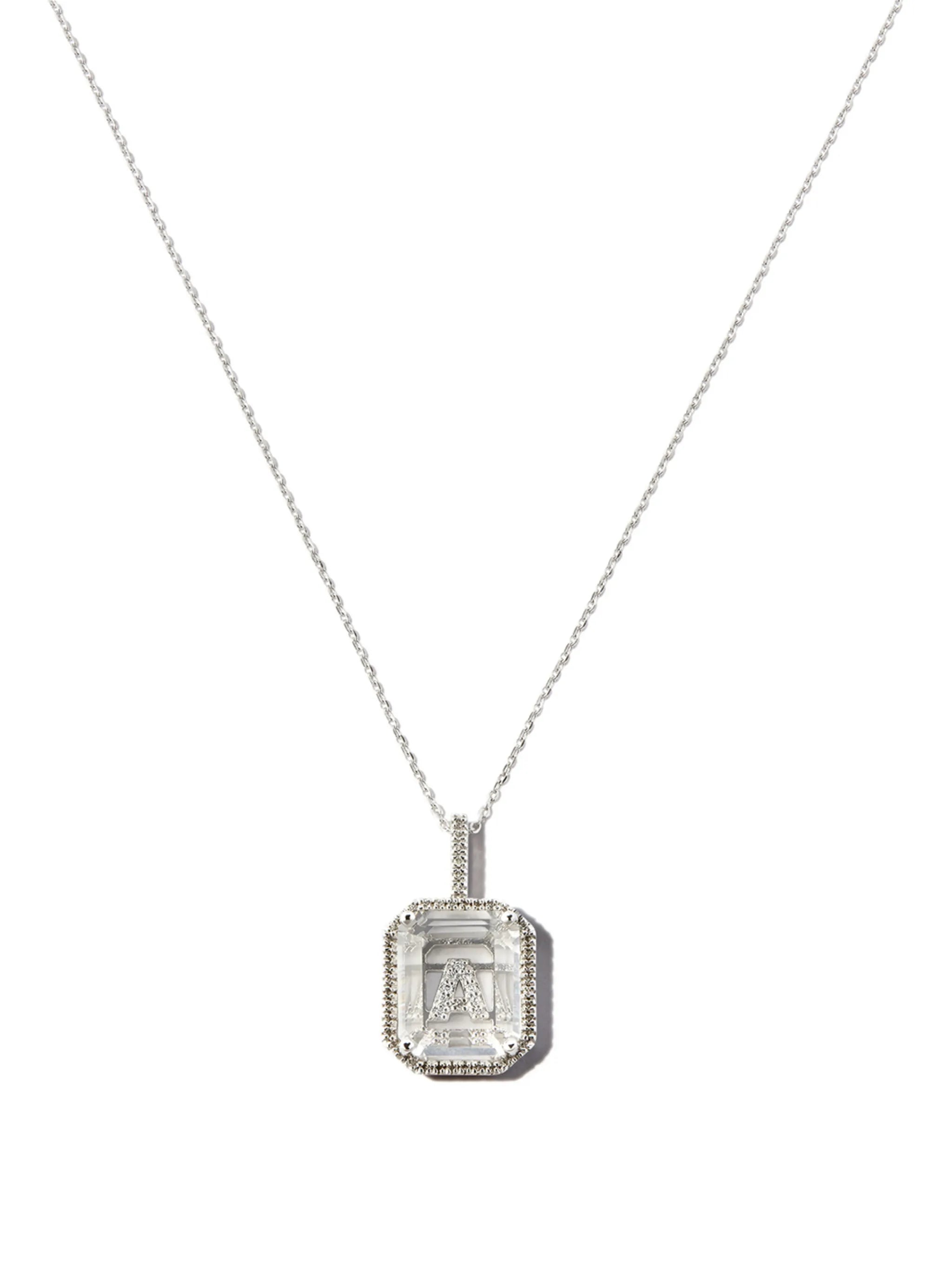 14kt white gold A initial diamond pendant necklace
