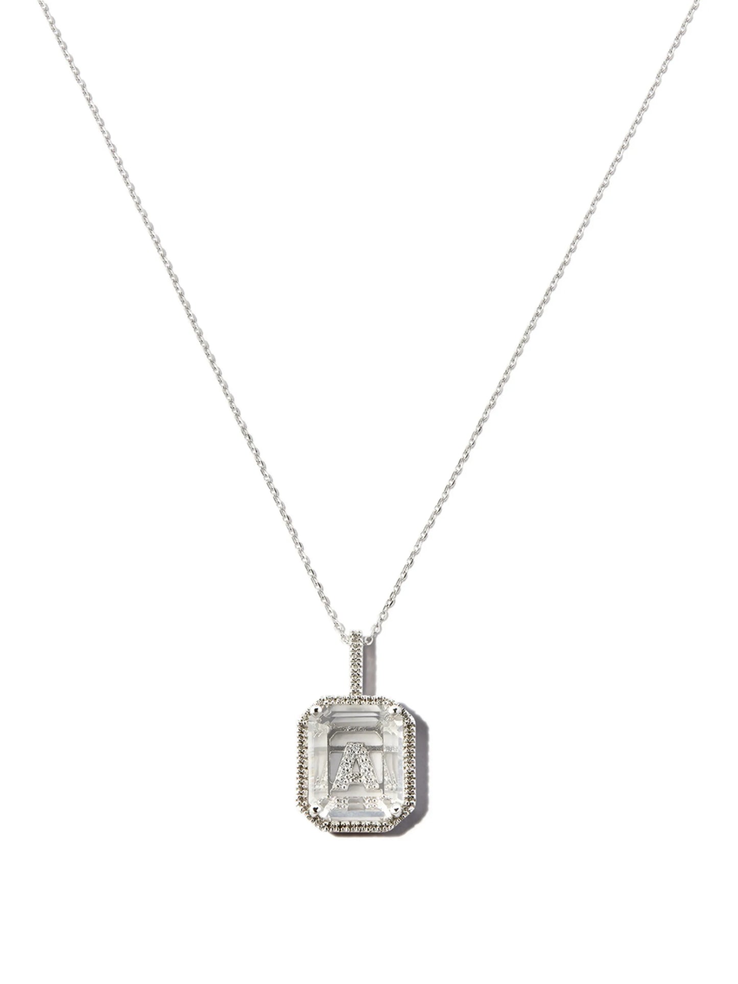 14kt white gold A initial diamond pendant necklace
