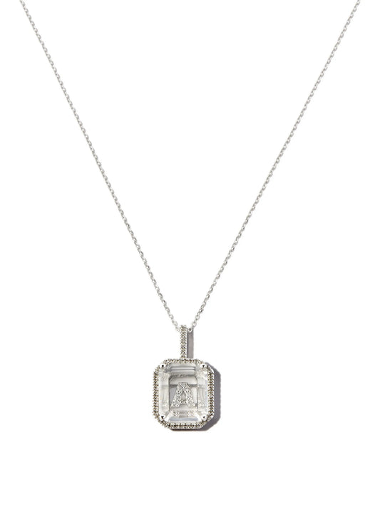 14kt white gold A initial diamond pendant necklace
