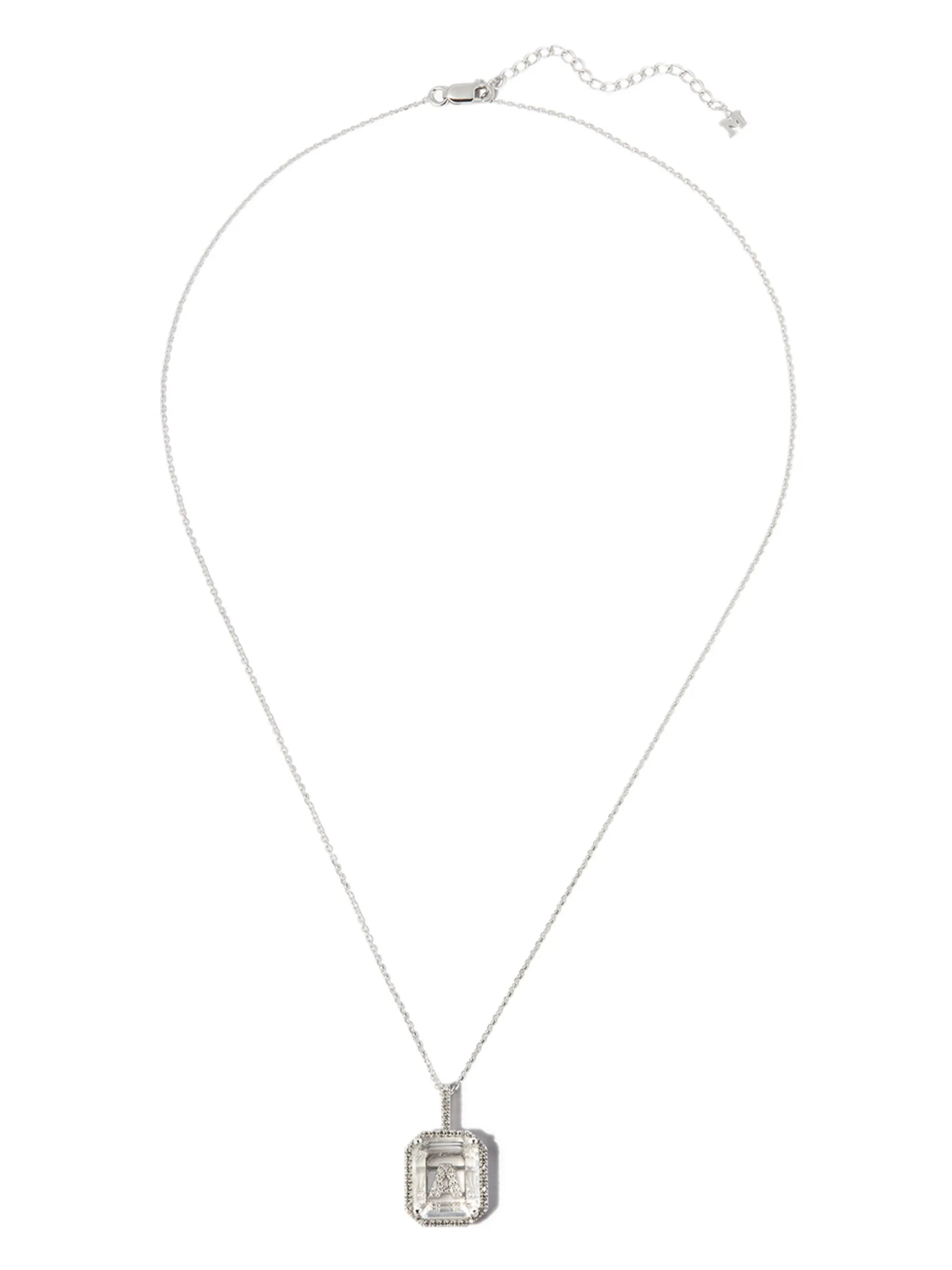 14kt white gold A initial diamond pendant necklace