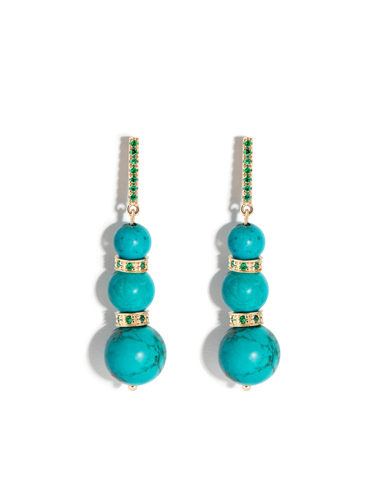 14kt yellow gold turquoise and emerald drop earrings