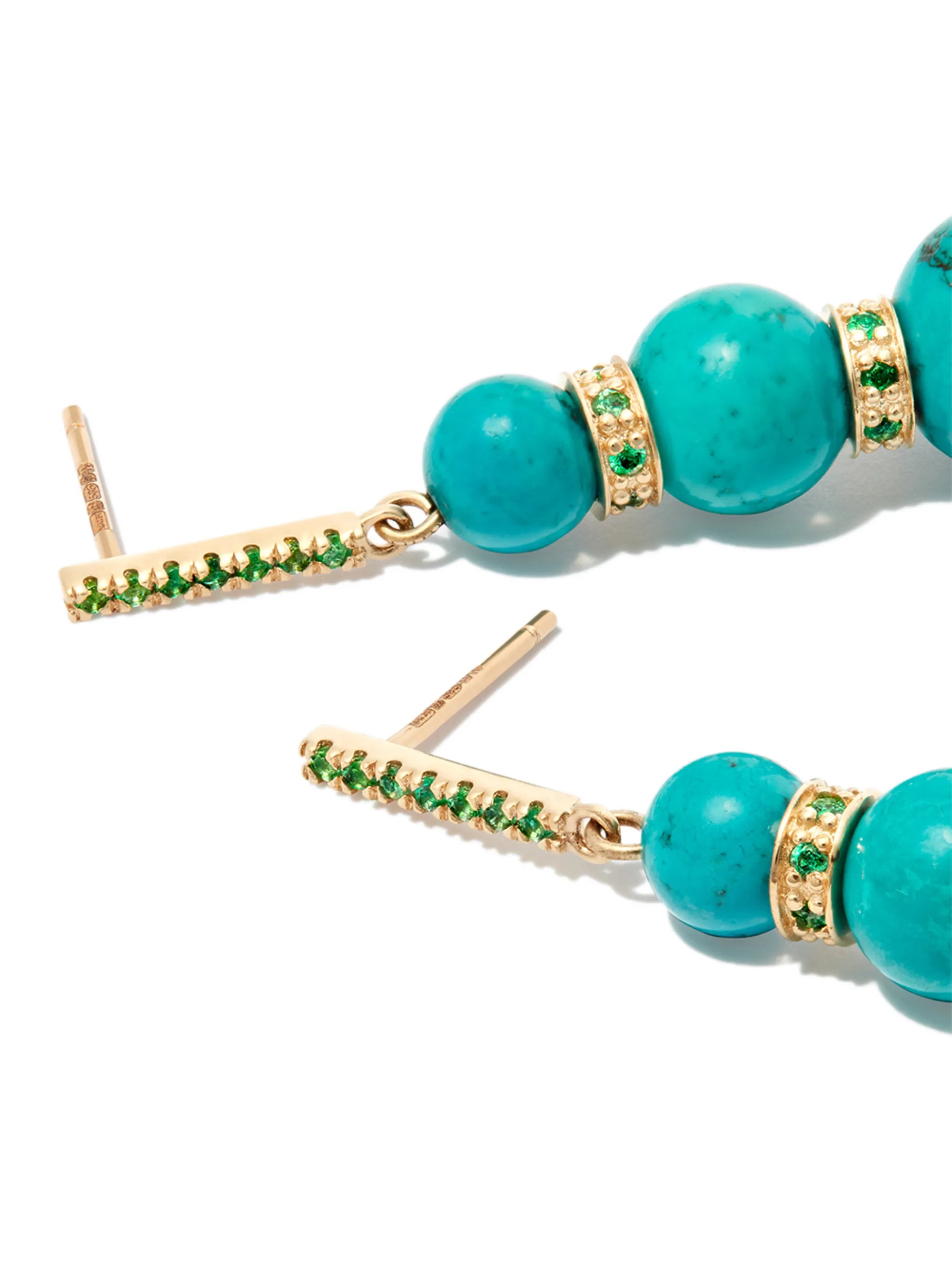 14kt yellow gold turquoise and emerald drop earrings