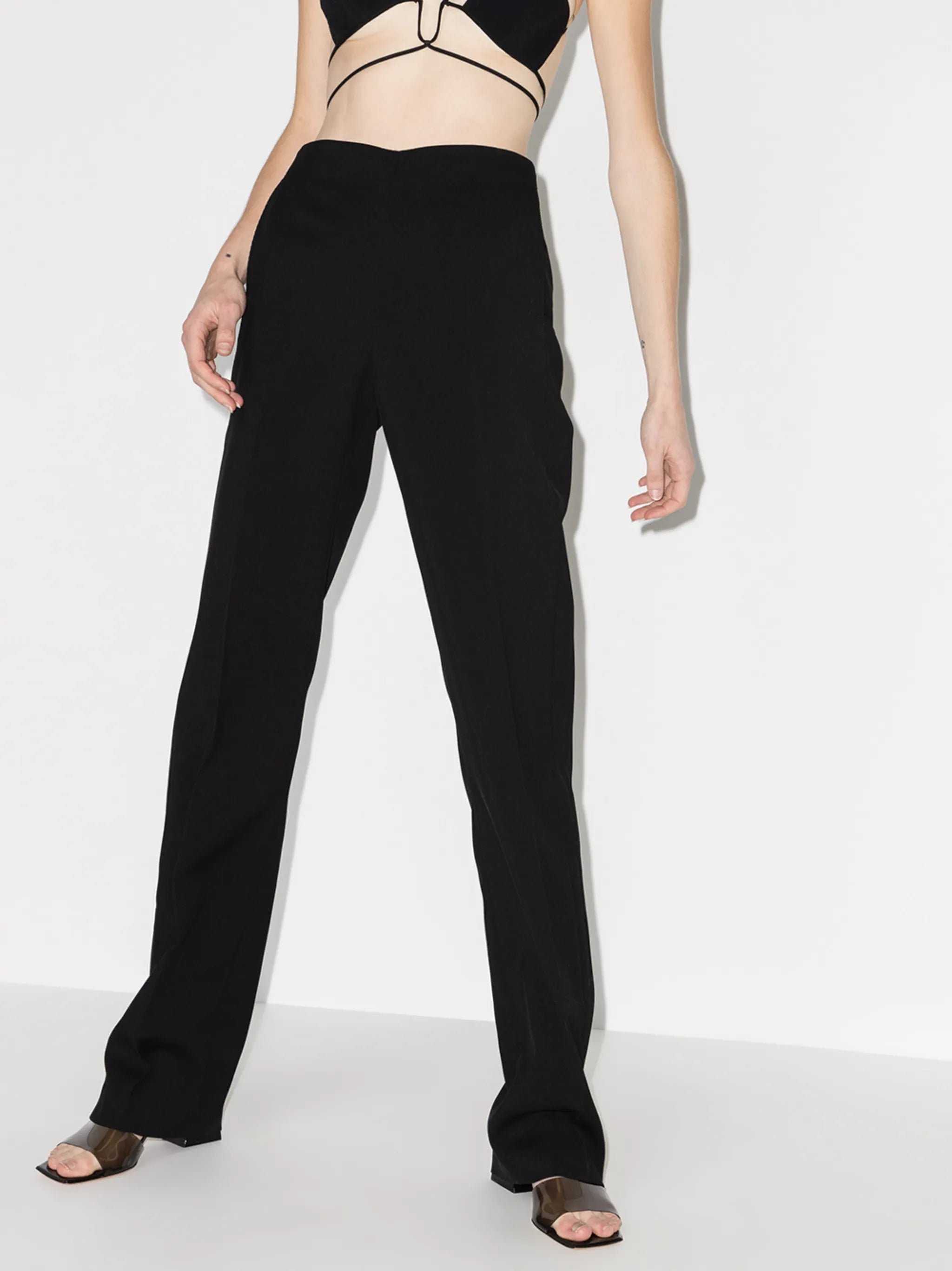 high-waisted wool tailored trousers