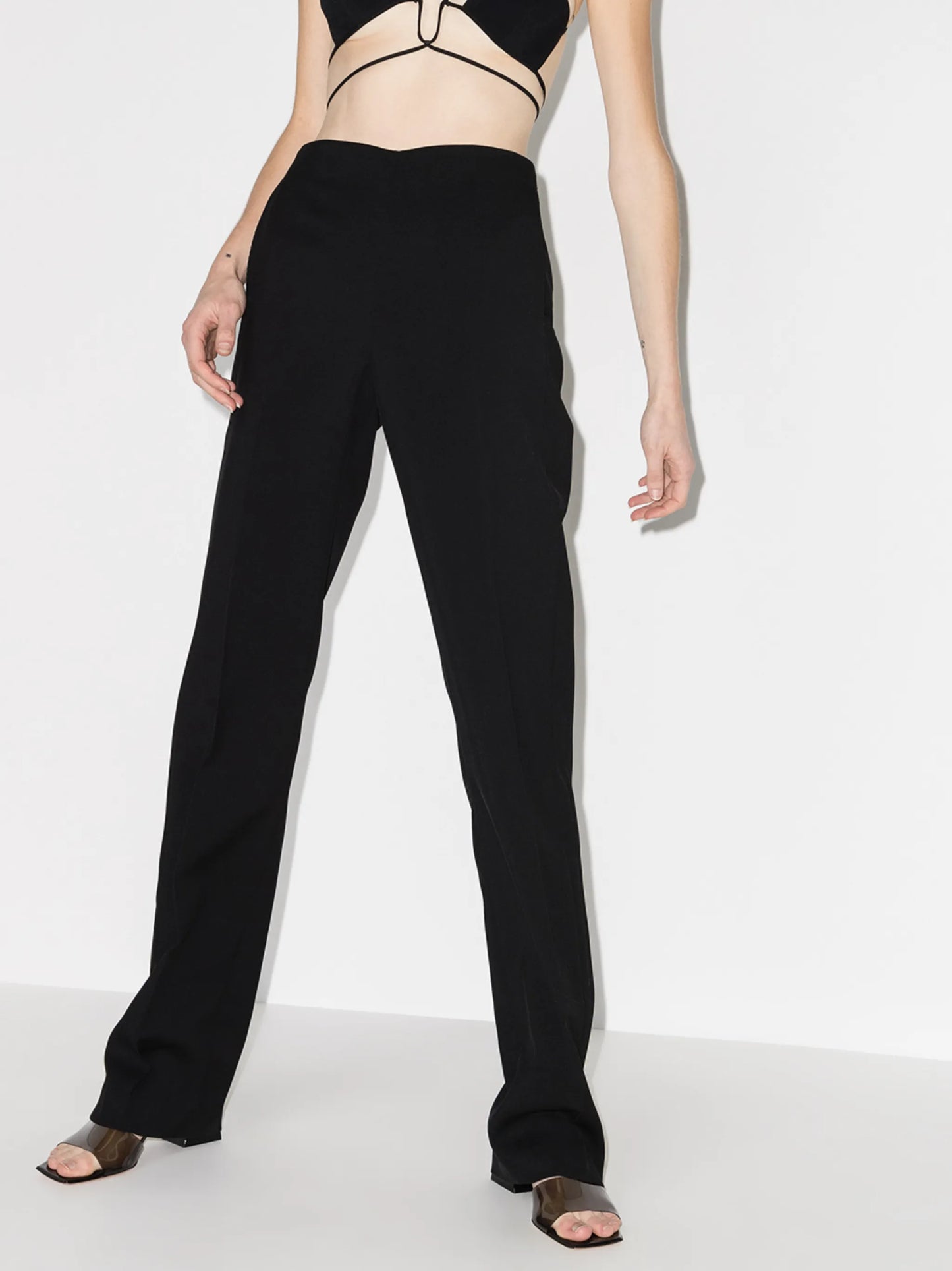 high-waisted wool tailored trousers