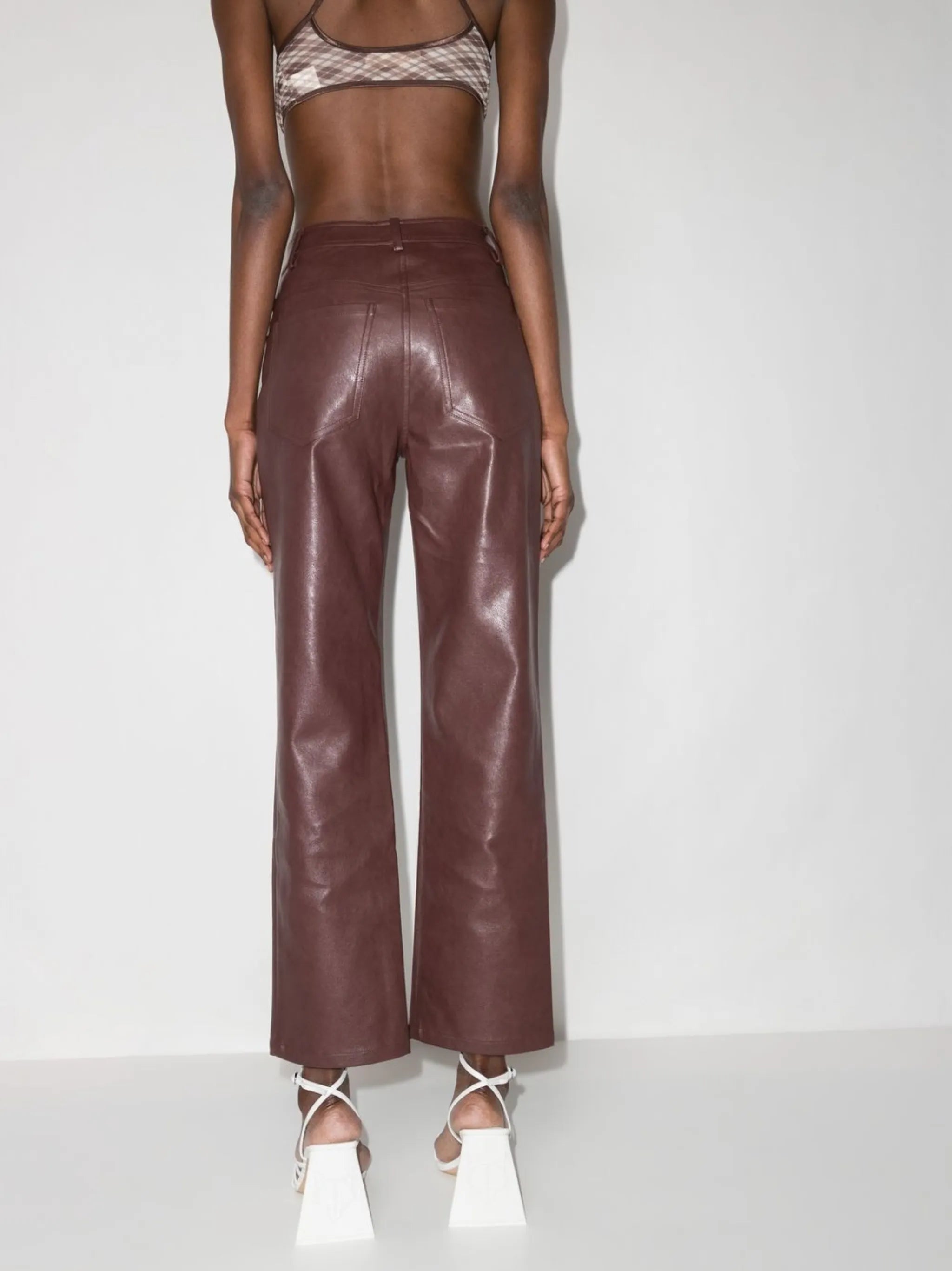 vegan-leather straight leg trousers