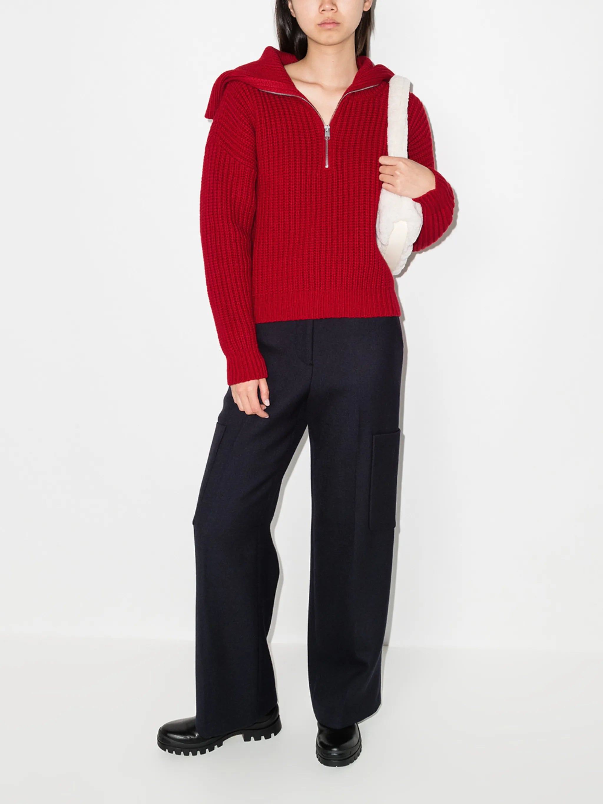 half-zip waffle-knit jumper