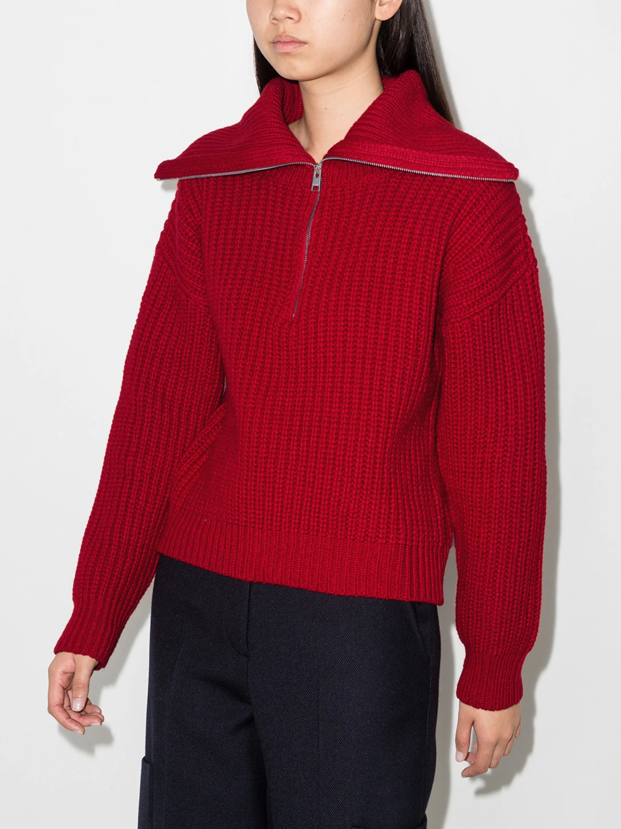 half-zip waffle-knit jumper