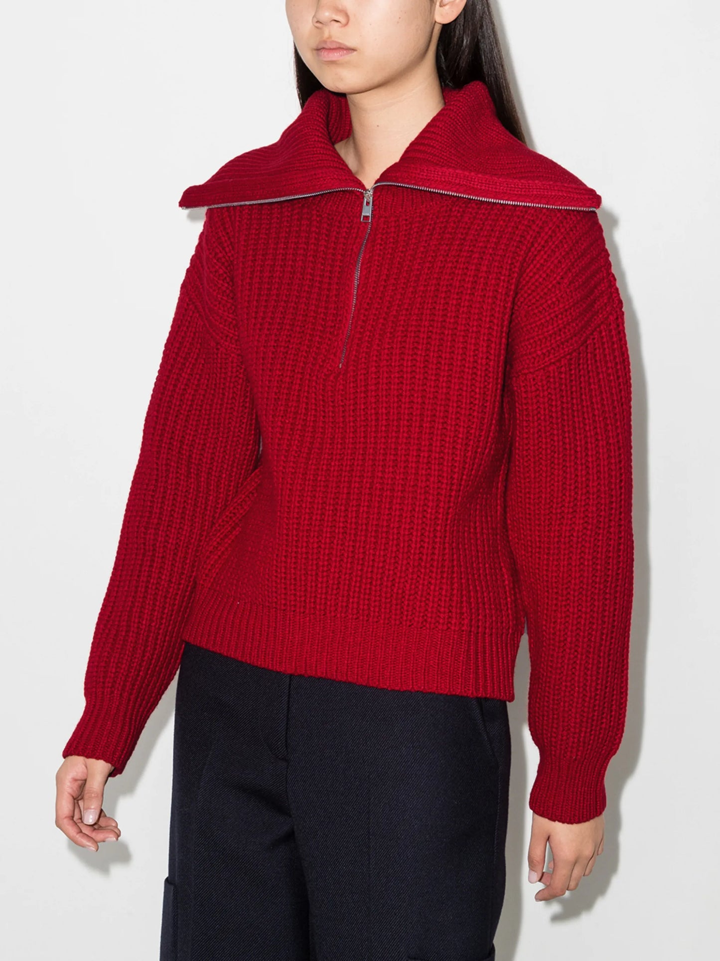 half-zip waffle-knit jumper