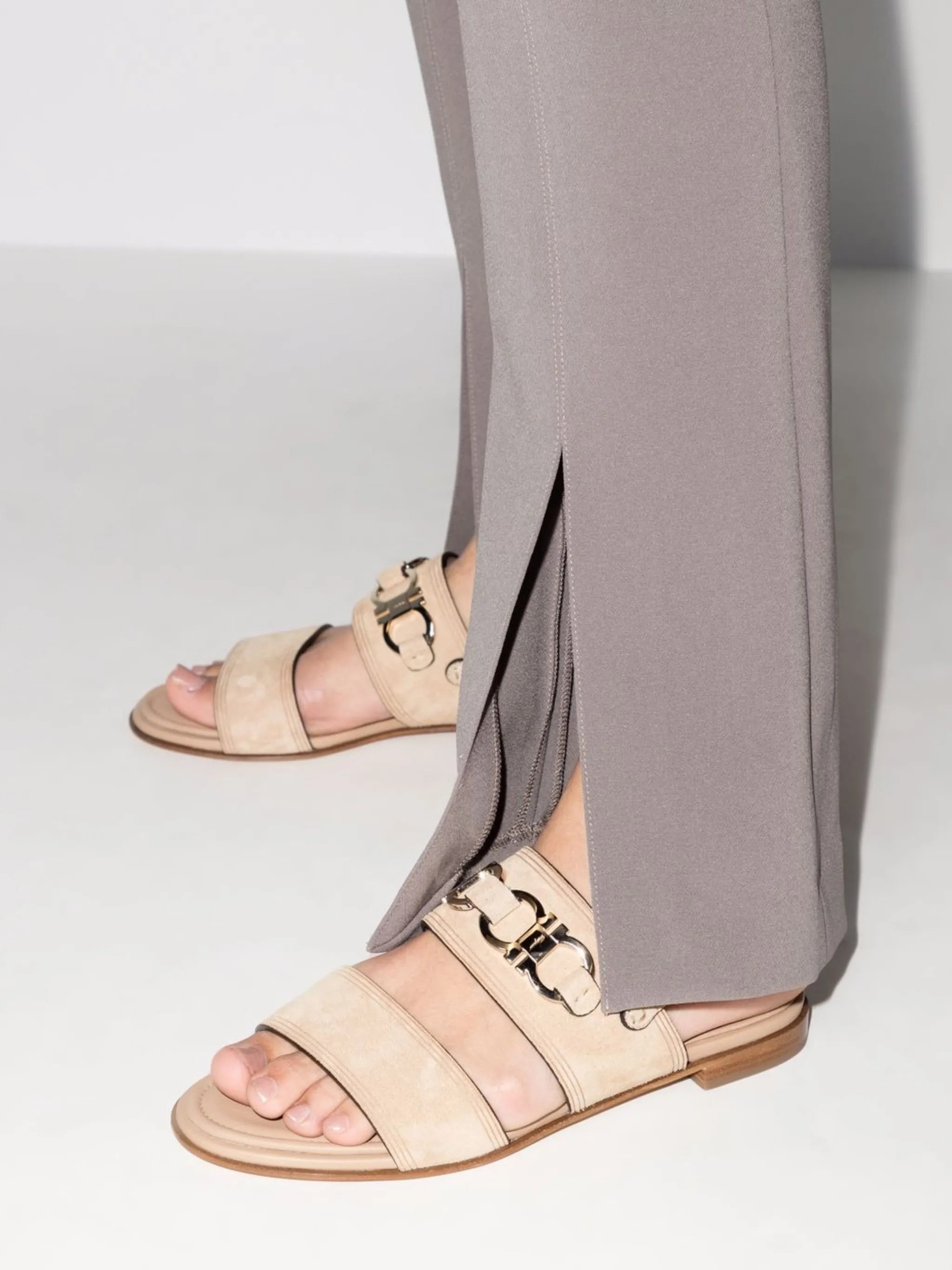 Gancini-plaque suede sandals