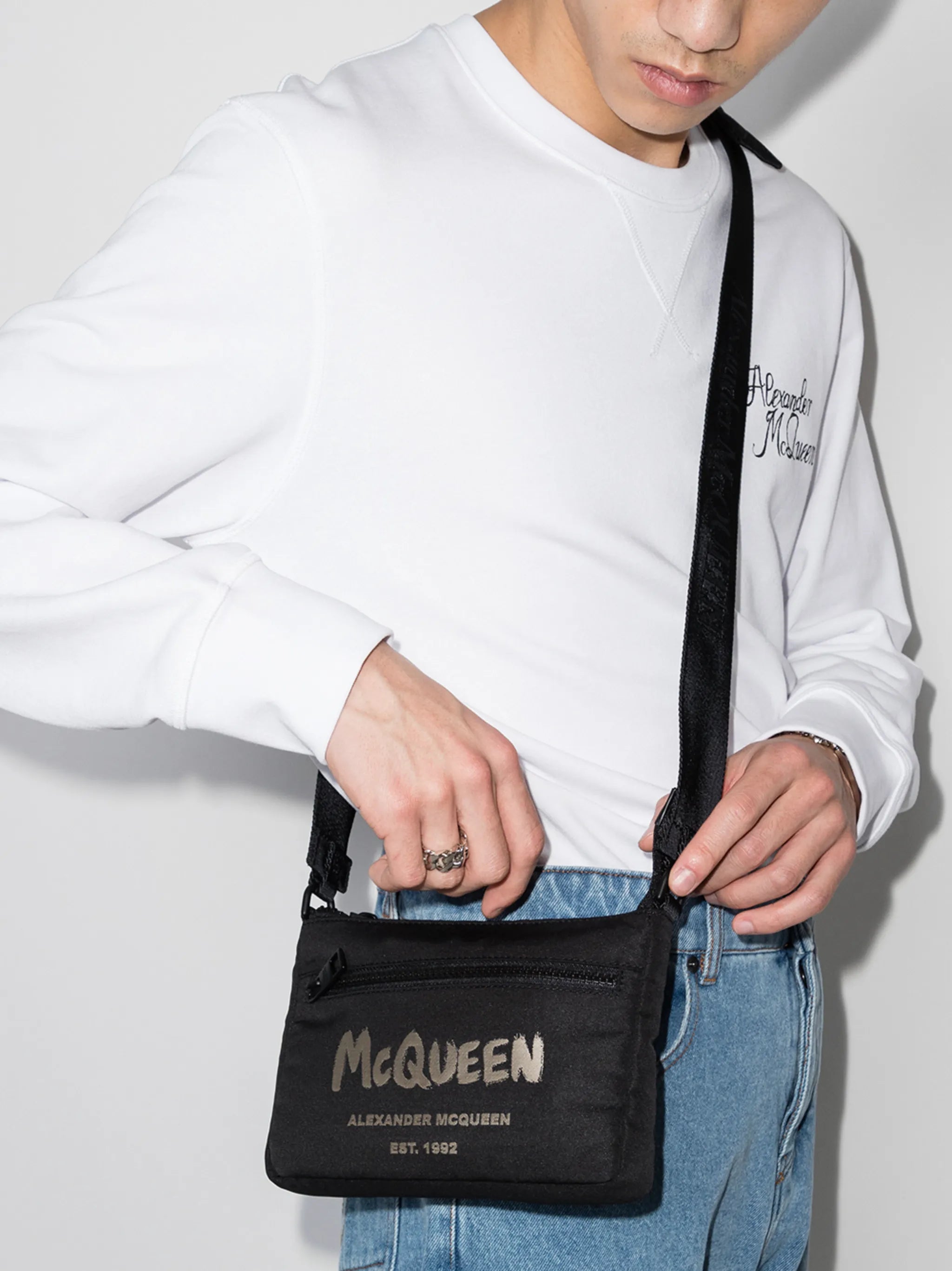 brushed logo messenger bag