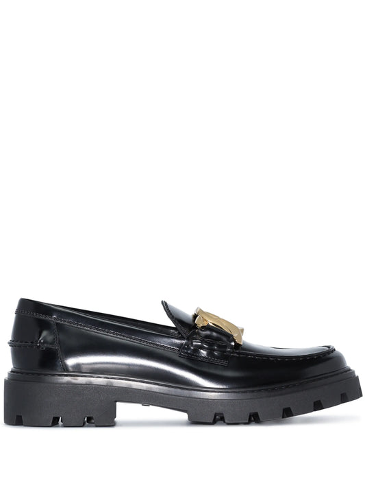 chain-detail leather loafers