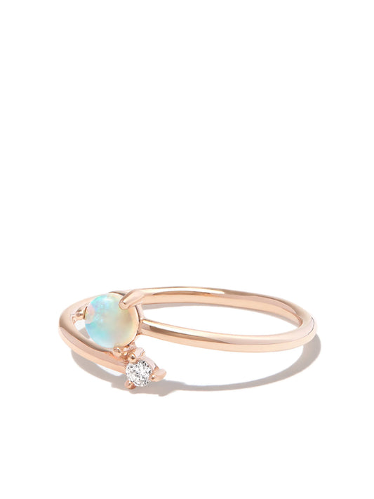 14k yellow gold opal crossover ring