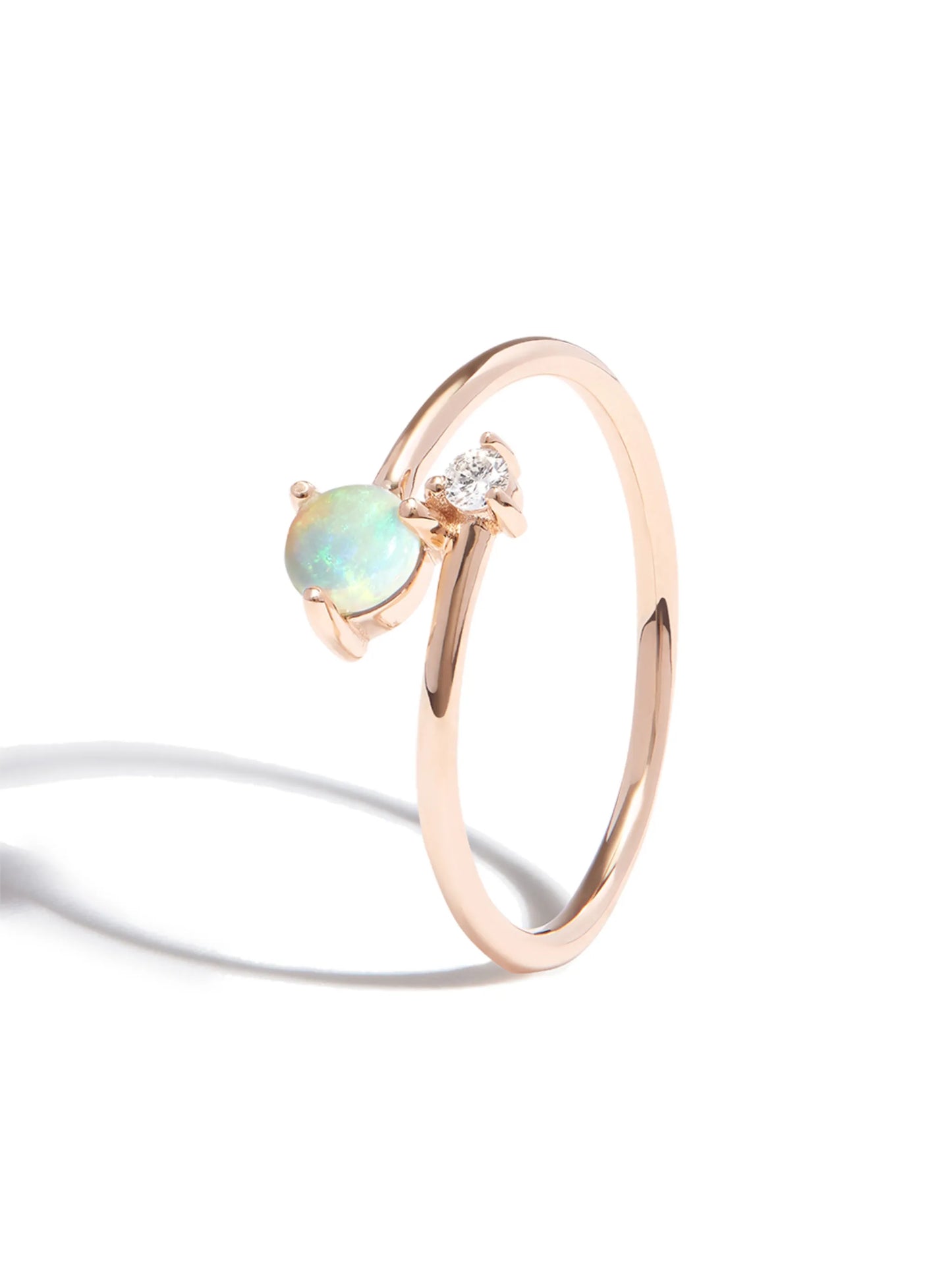 14k yellow gold opal crossover ring
