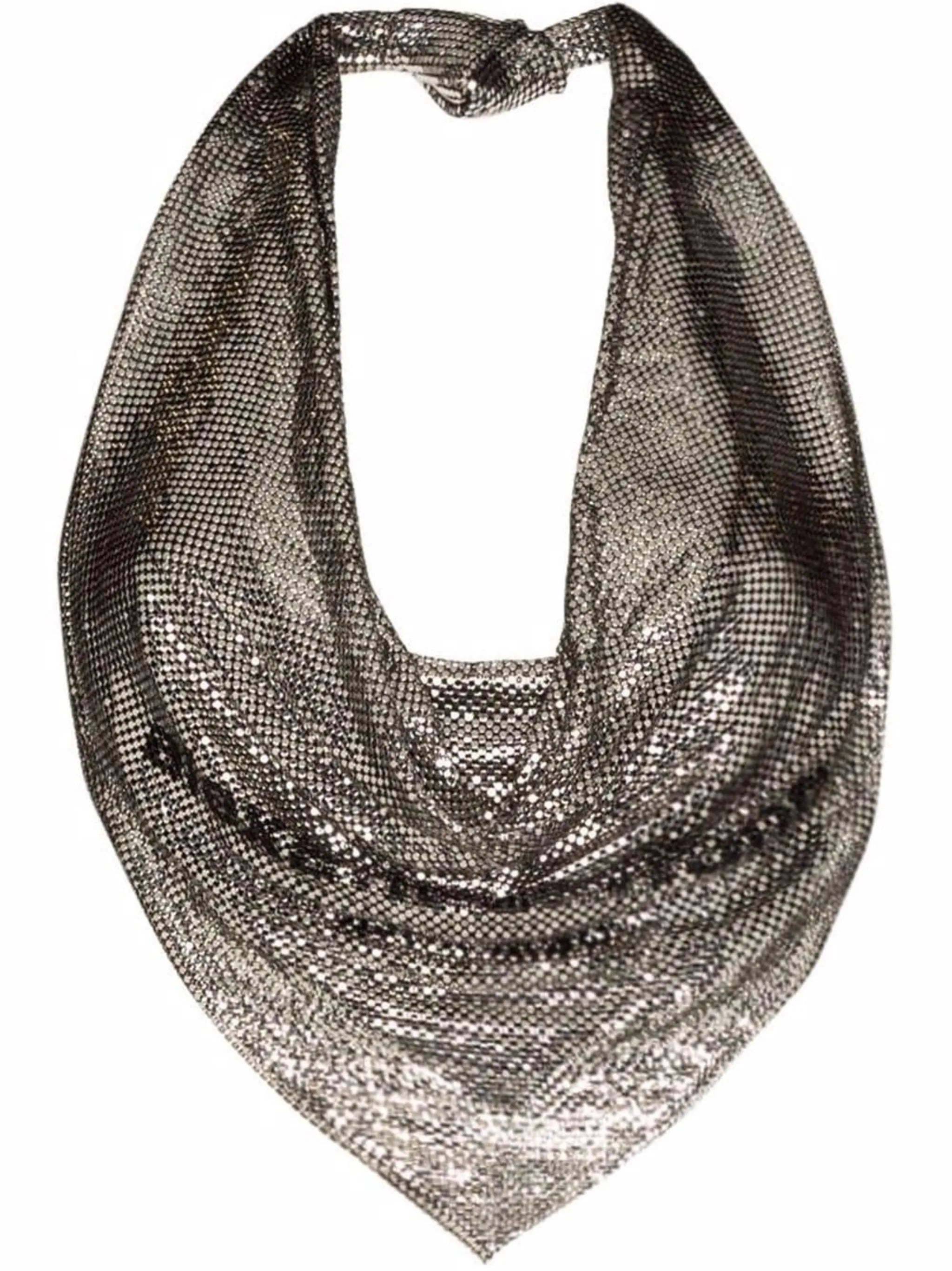 cowl-neck chainmail halterneck top