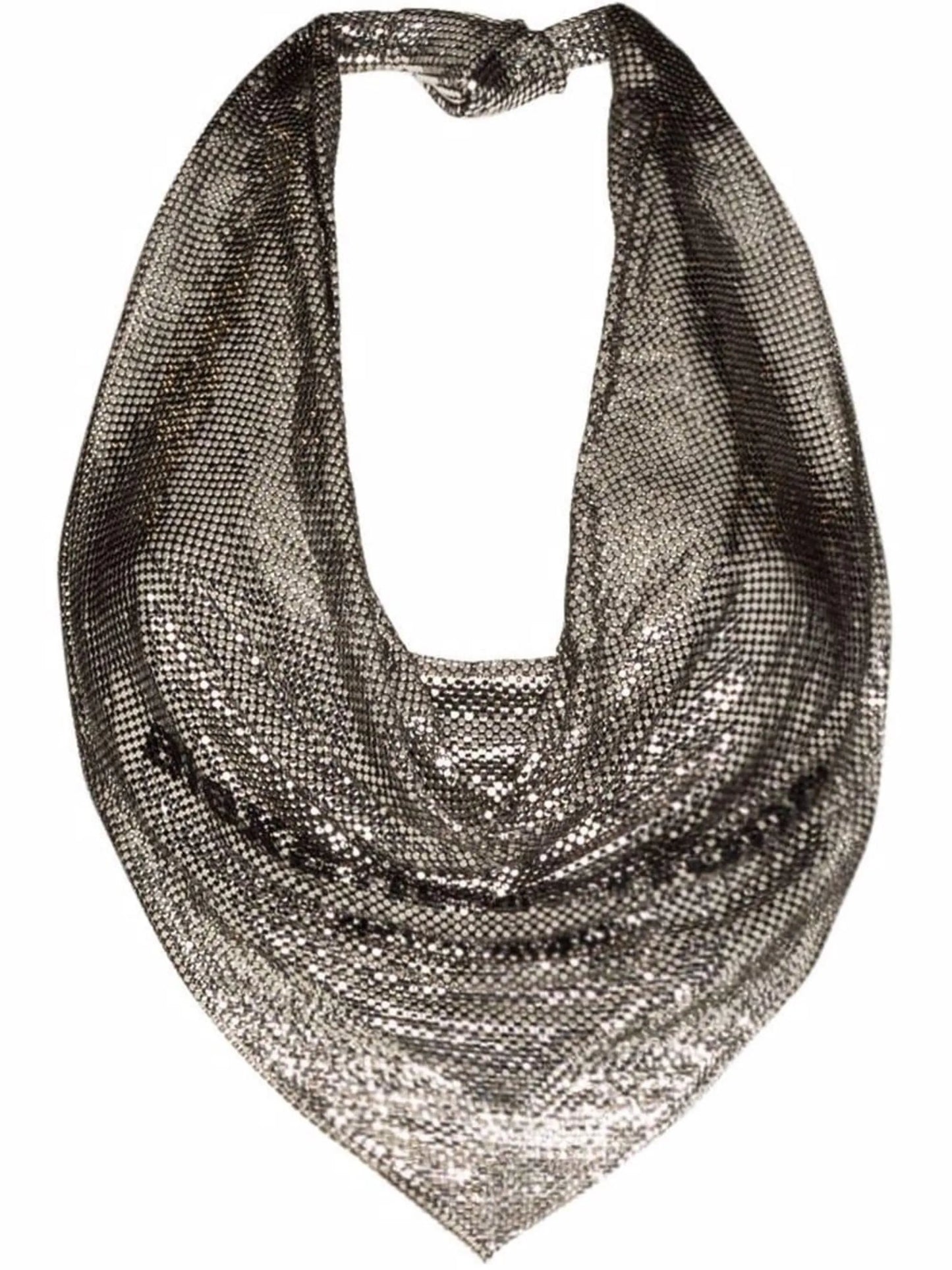 cowl-neck chainmail halterneck top