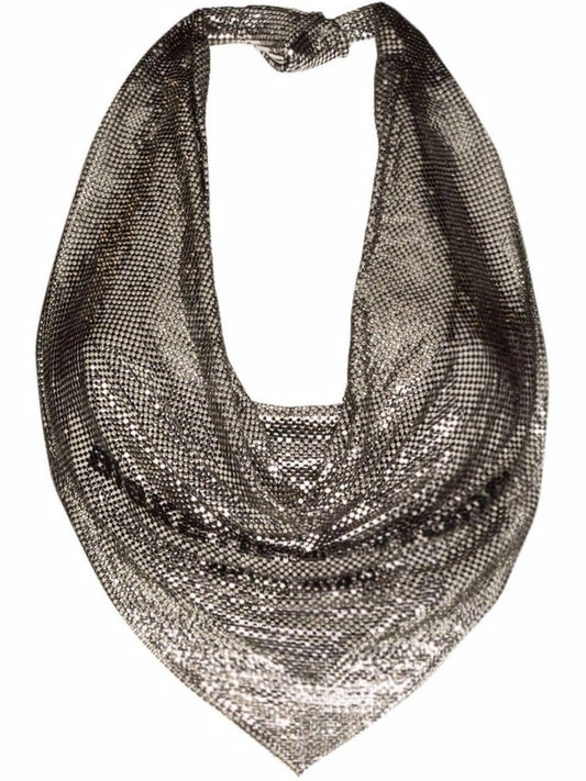 cowl-neck chainmail halterneck top