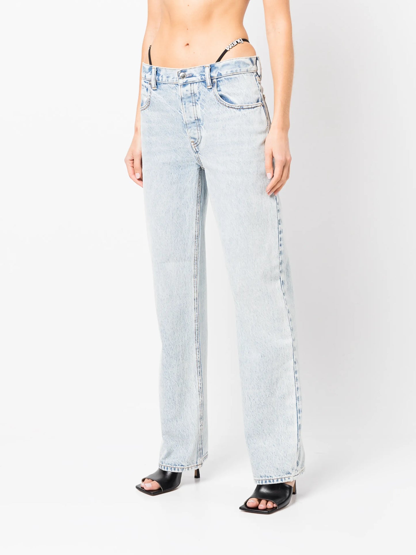 strap-detail straight-leg jeans