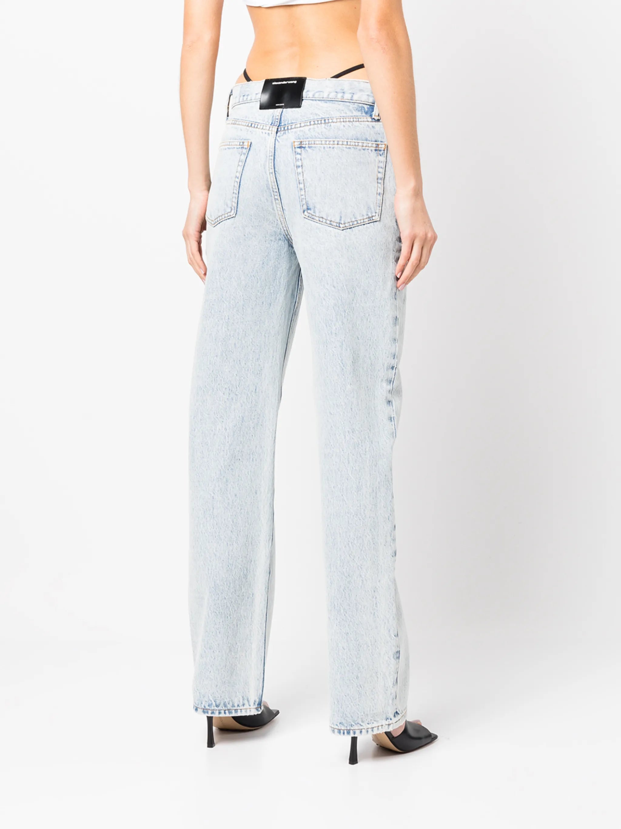 strap-detail straight-leg jeans