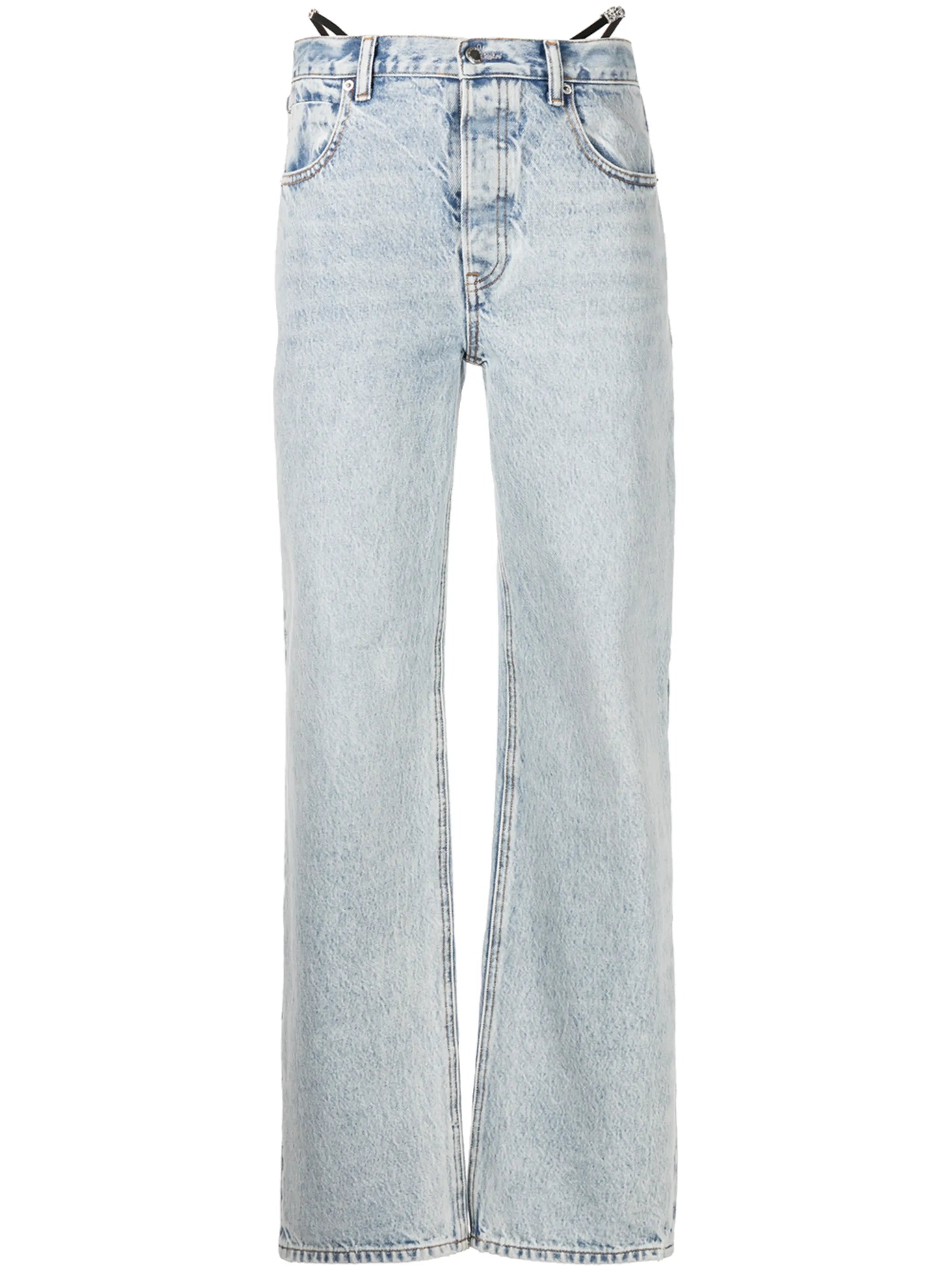 strap-detail straight-leg jeans