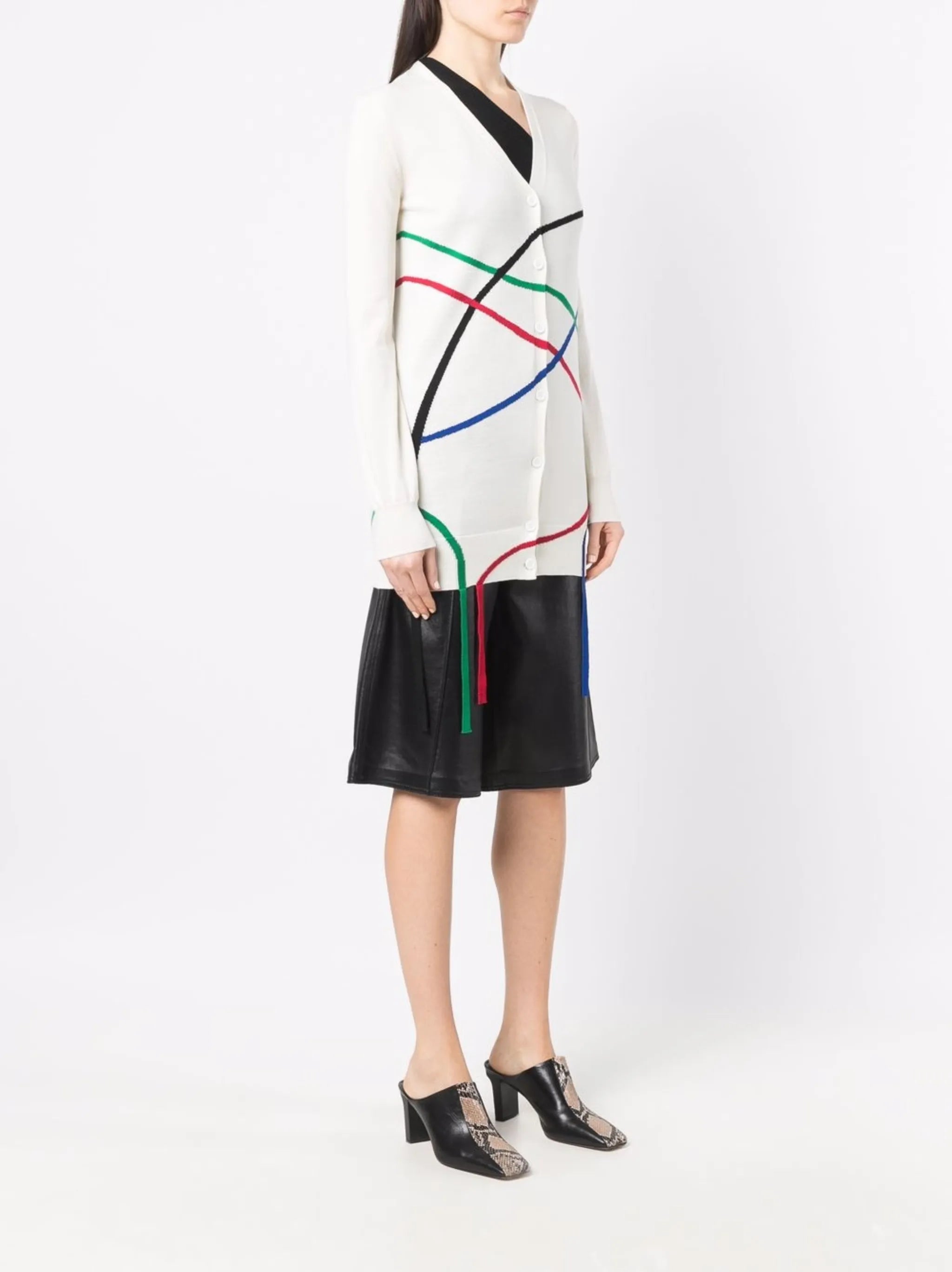 graphic jacquard-knit long cardigan