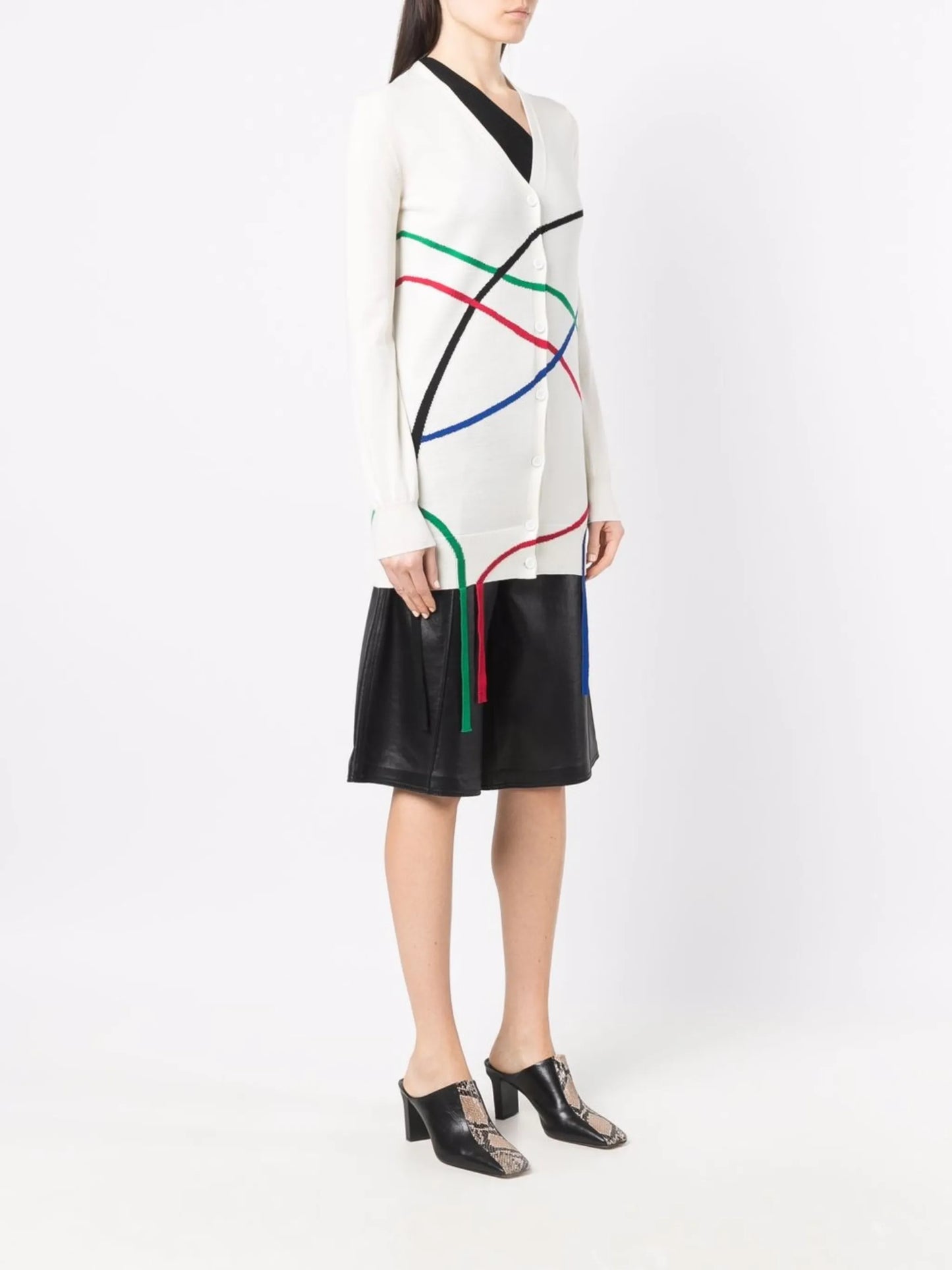 graphic jacquard-knit long cardigan