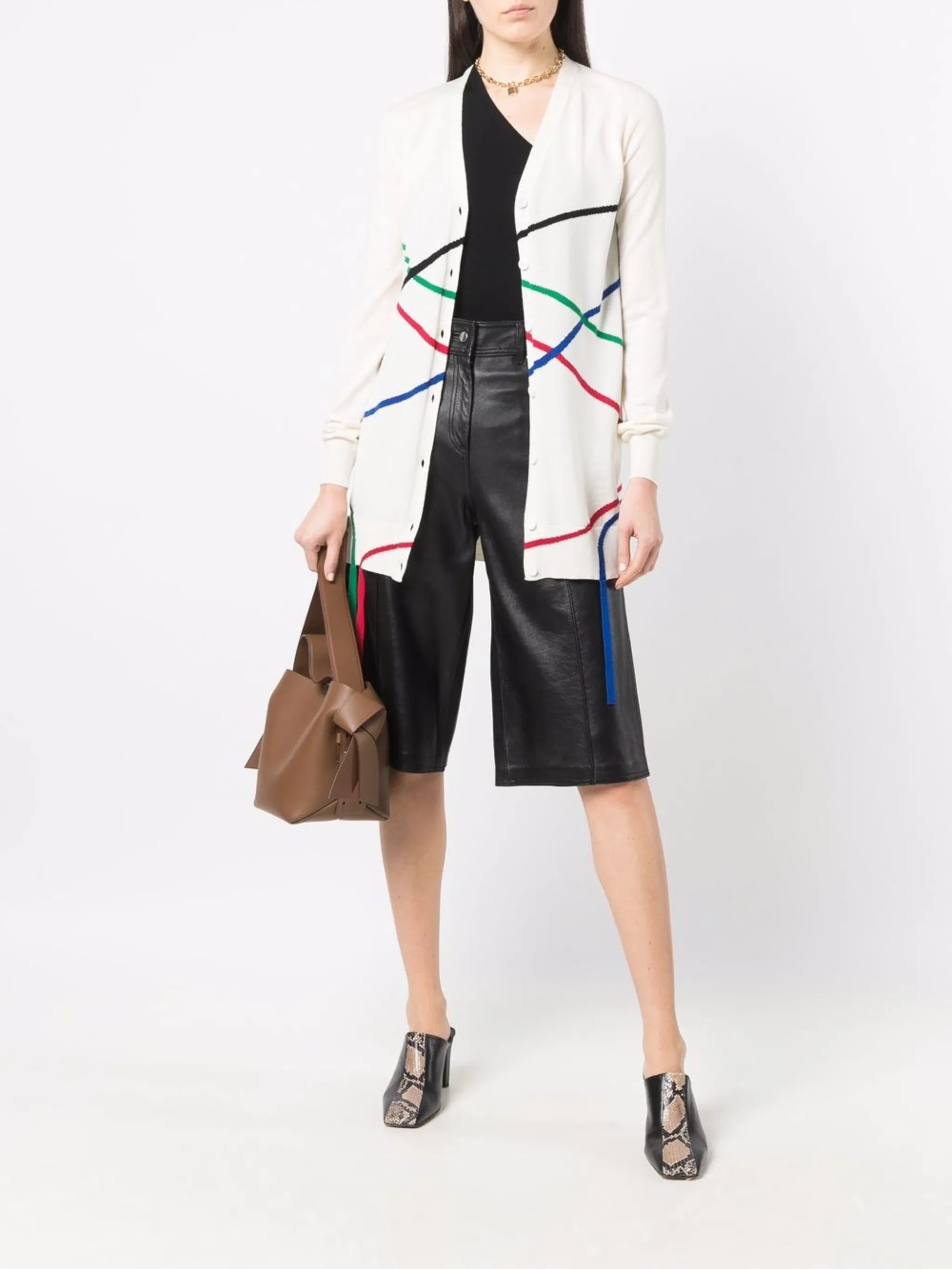 graphic jacquard-knit long cardigan