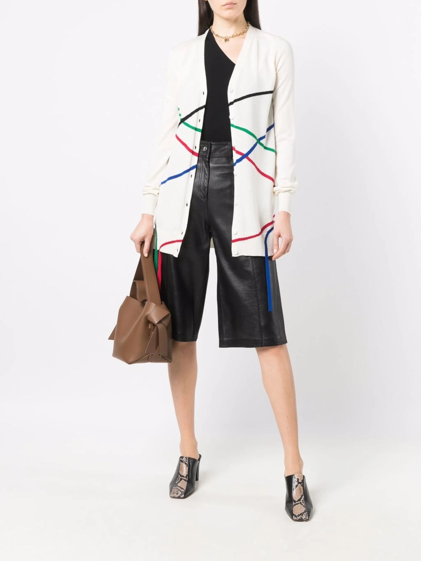 graphic jacquard-knit long cardigan